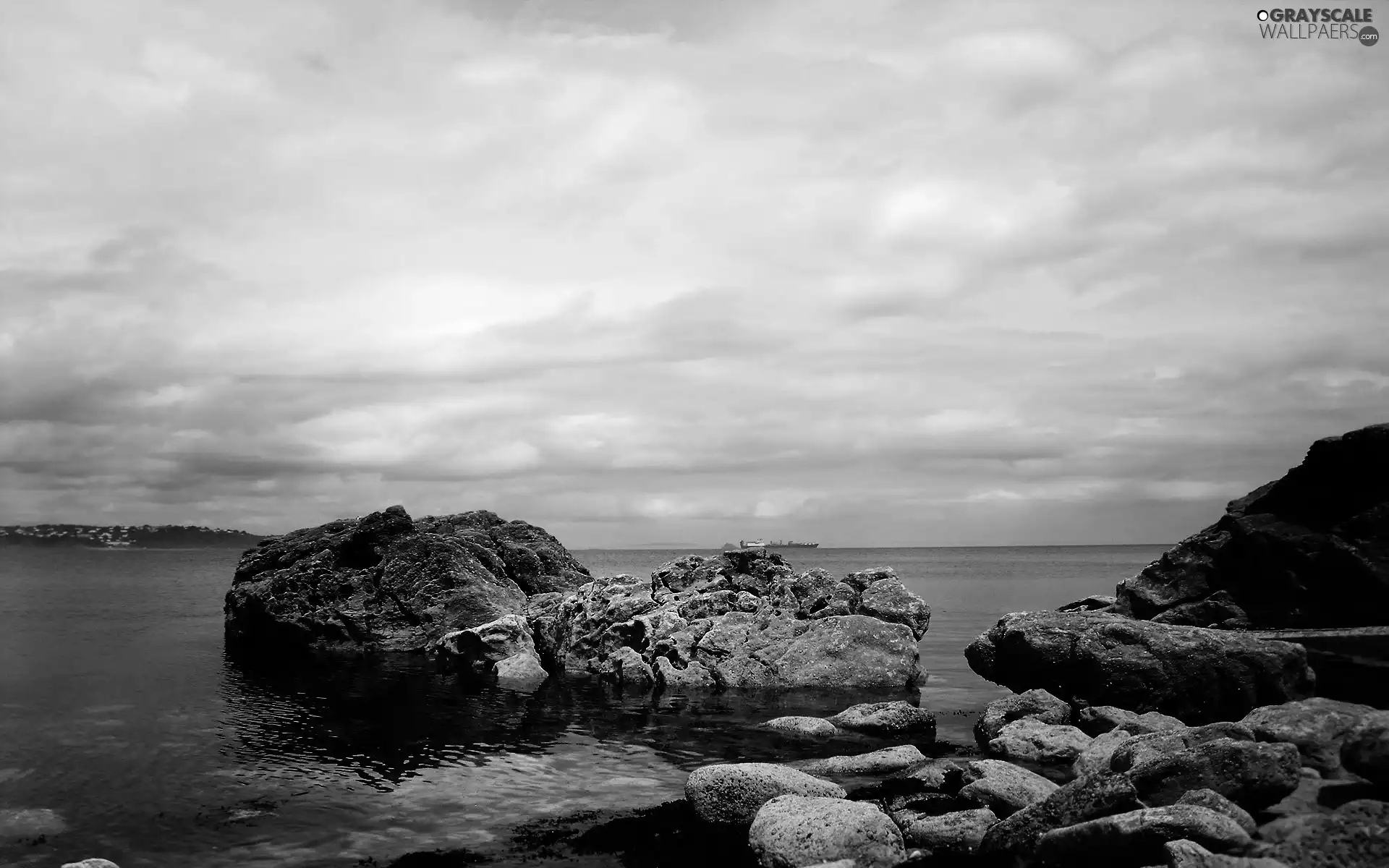 clouds, sea, Stones