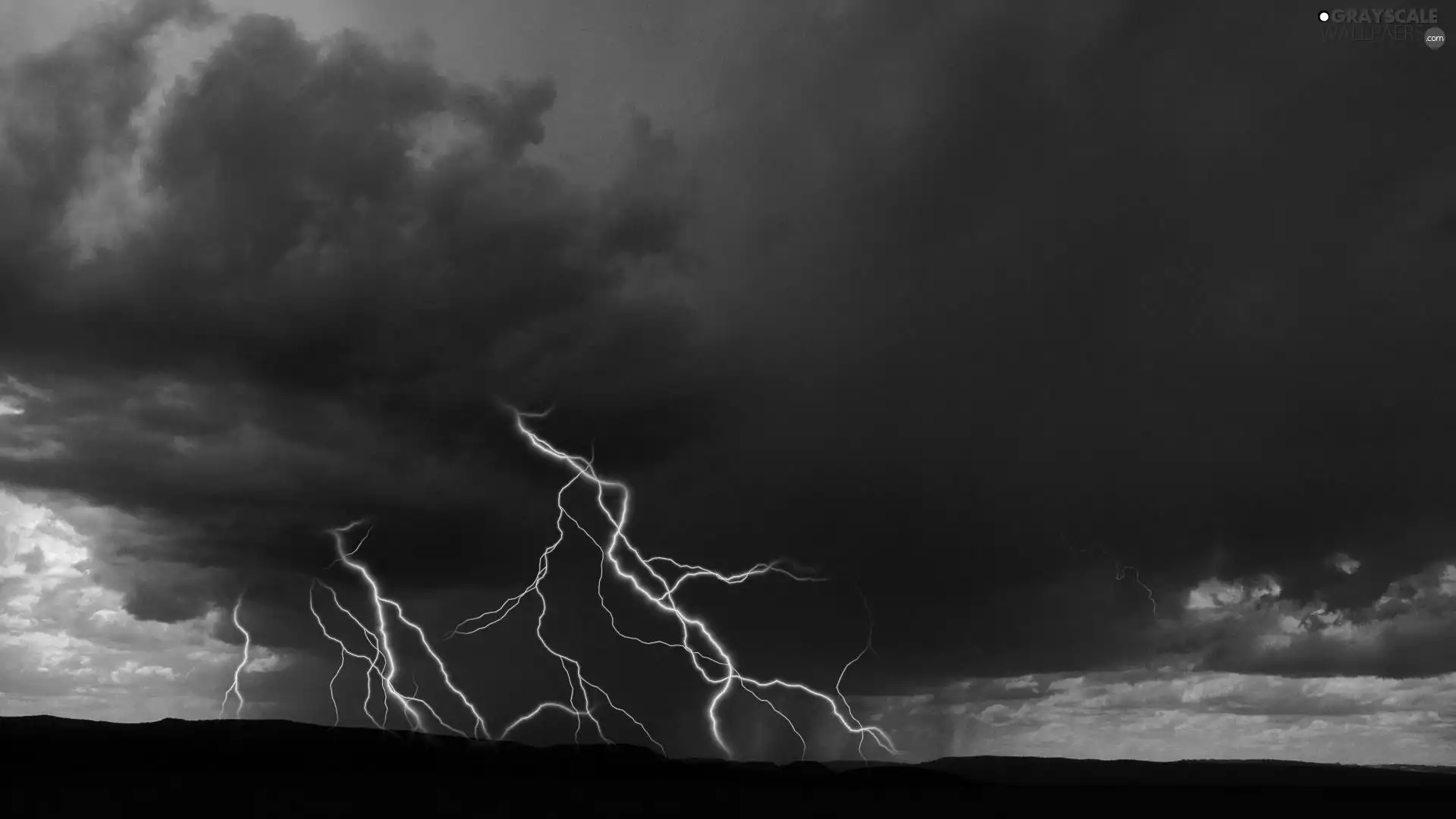 Storm, Black, clouds, thunderbolt