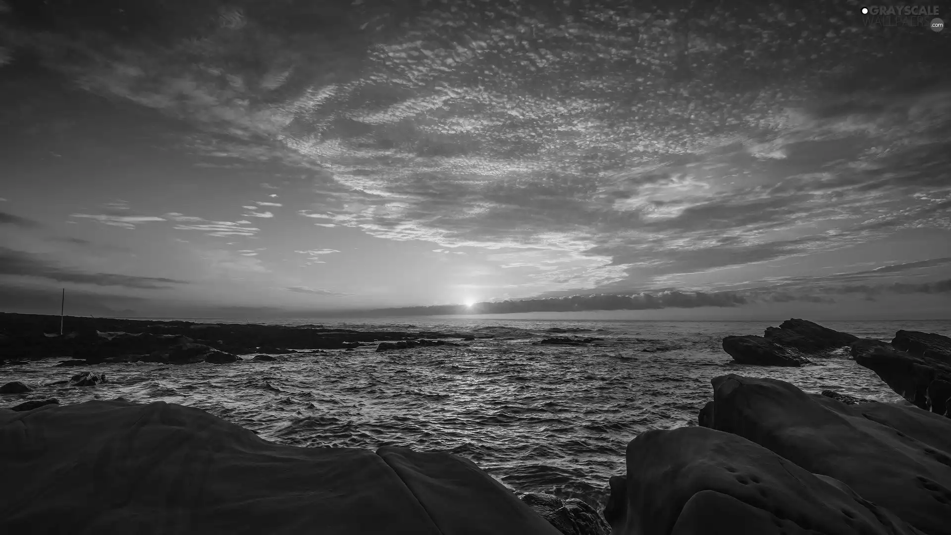 sea, Great Sunsets, clouds, Sky, rocks, Coast