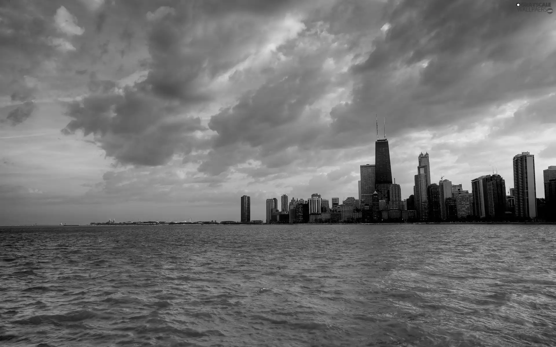 clouds, sea, Town