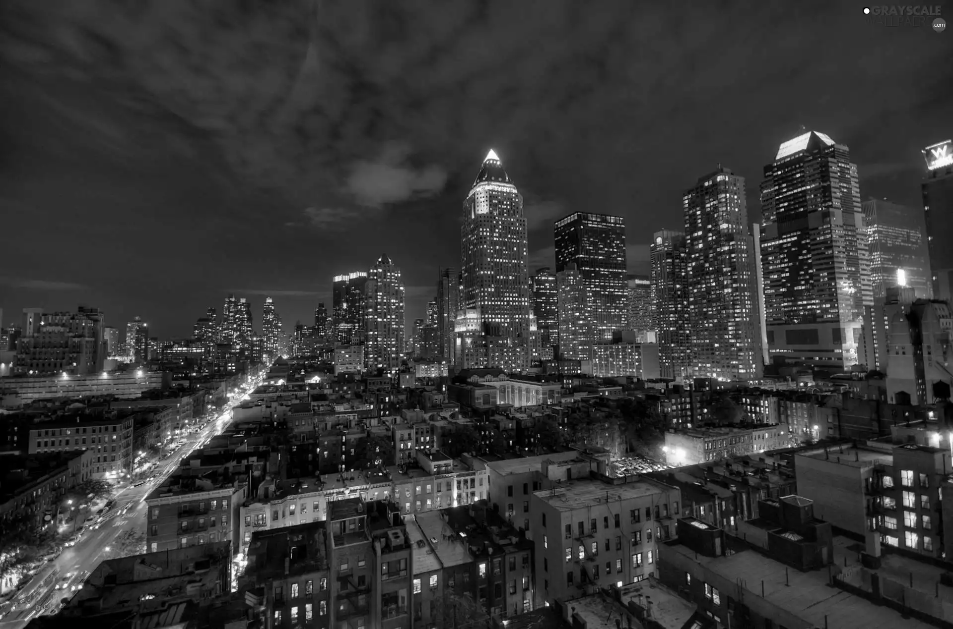 Town, skyscrapers, clouds, night