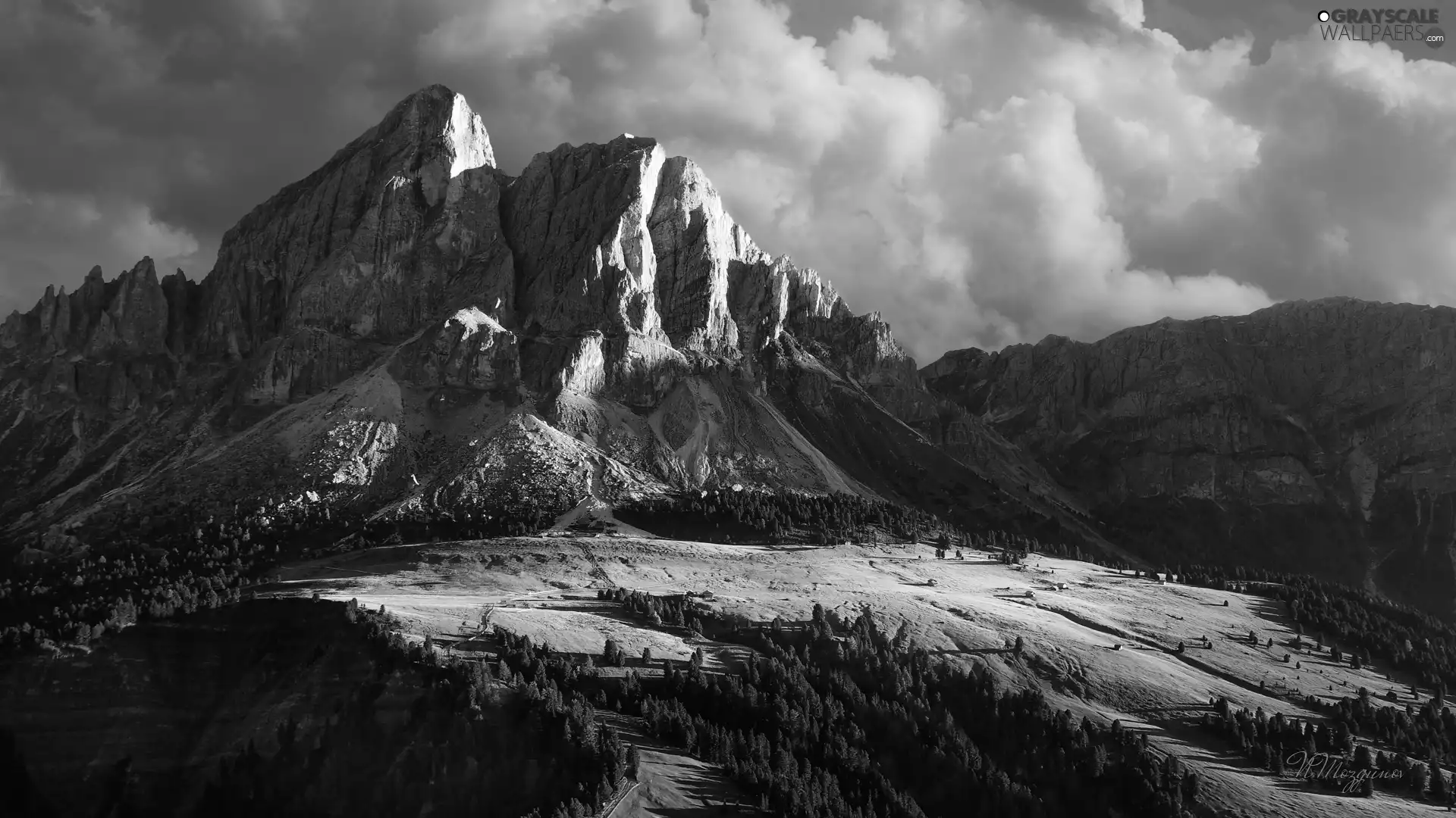 plateau, clouds, trees, viewes, Mountains