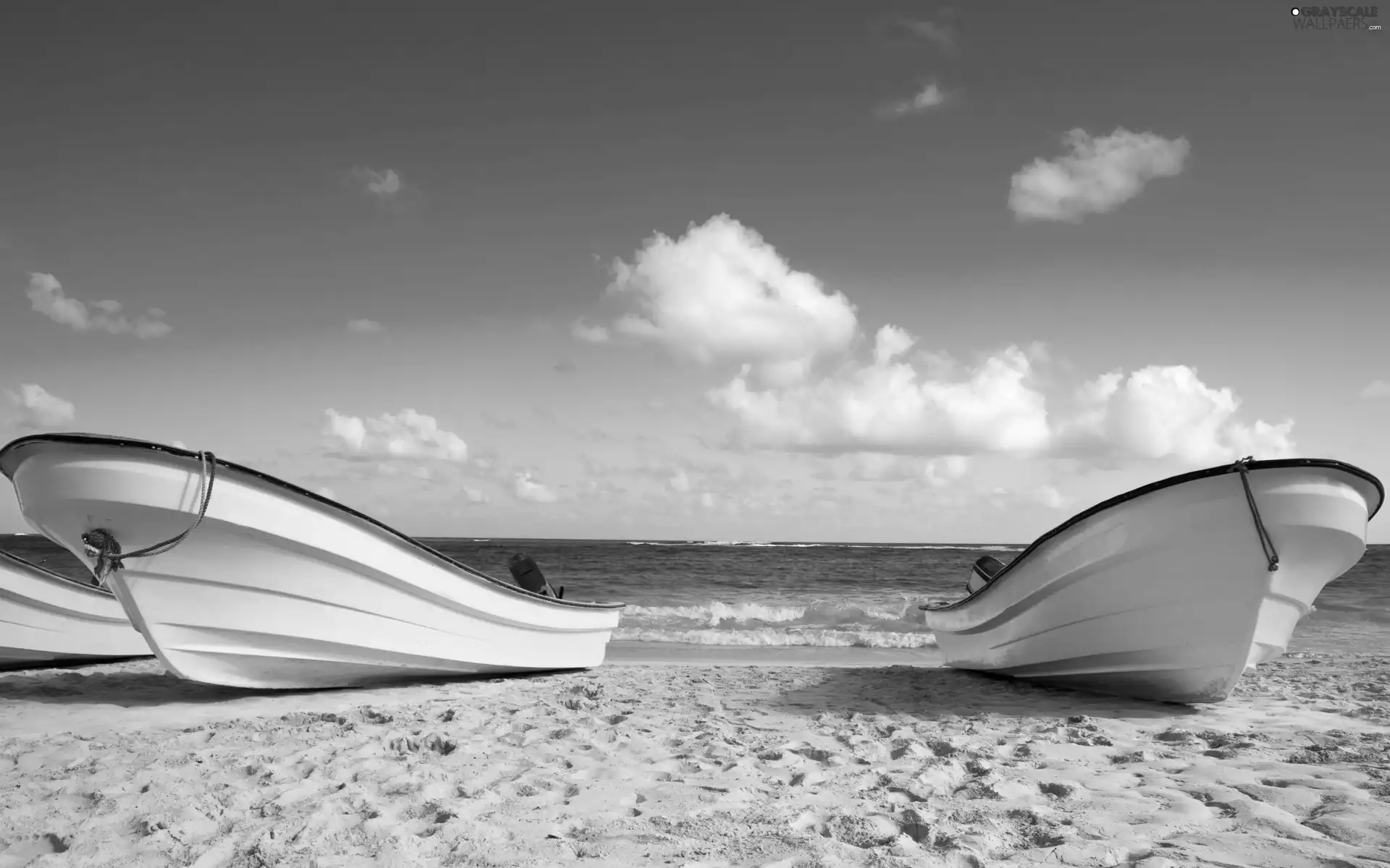 clouds, tropic, Beaches, sea, Boats