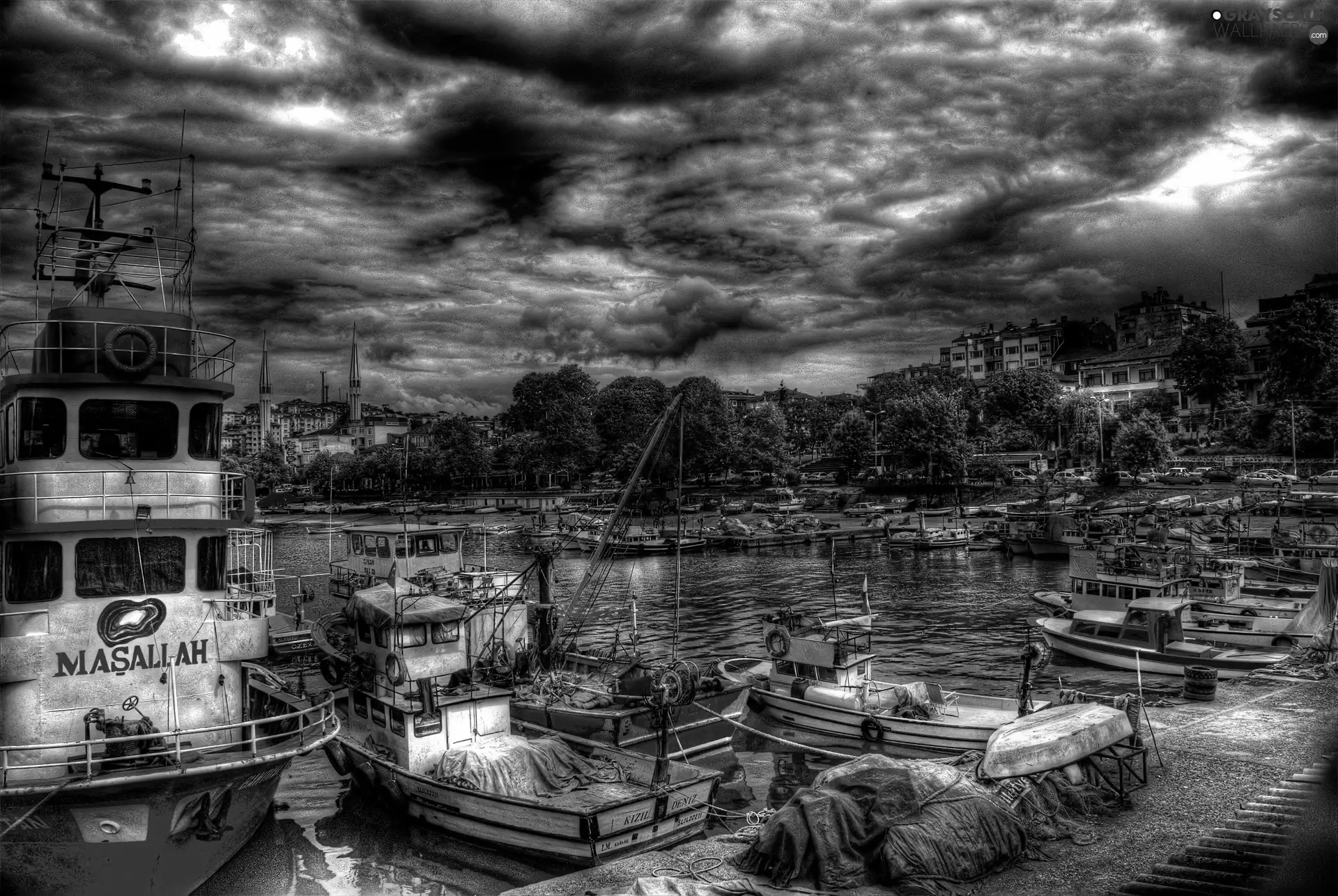 clouds, Turkey, motorboat, Cutters, port