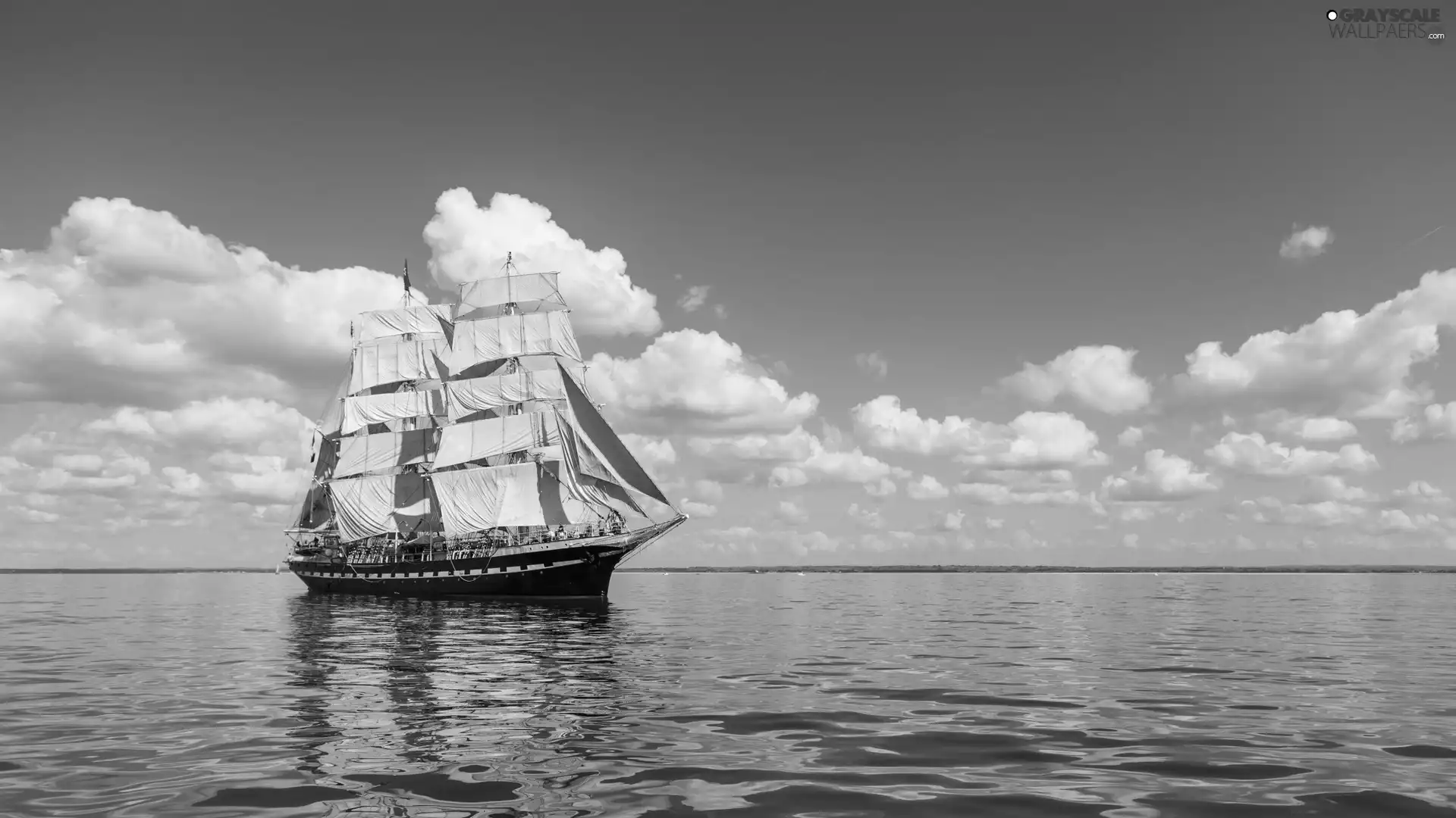 sailing vessel, Sky, clouds, sea