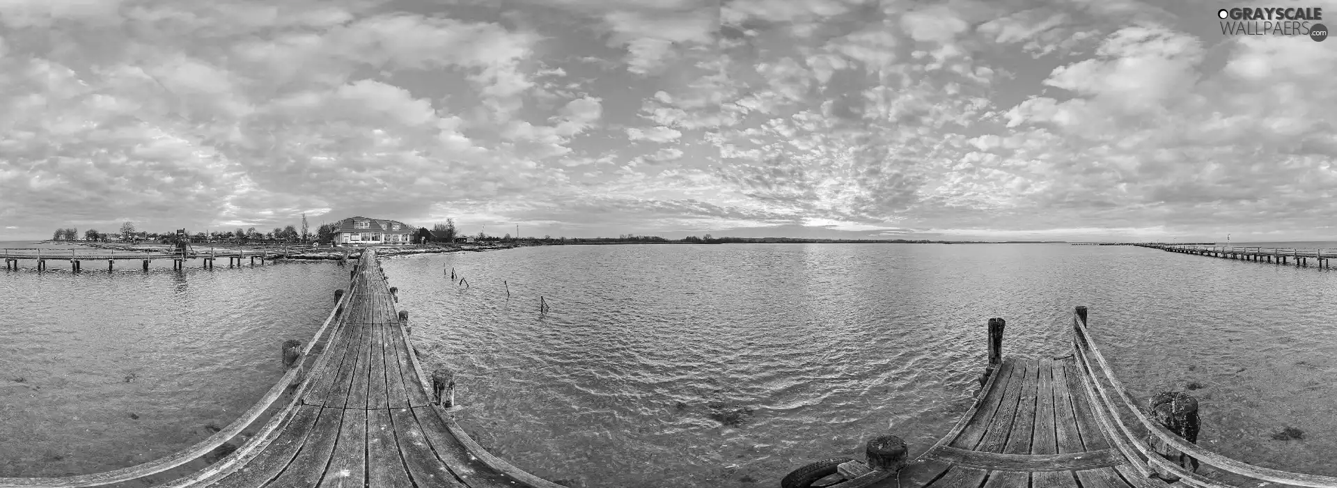 clouds, pier, water