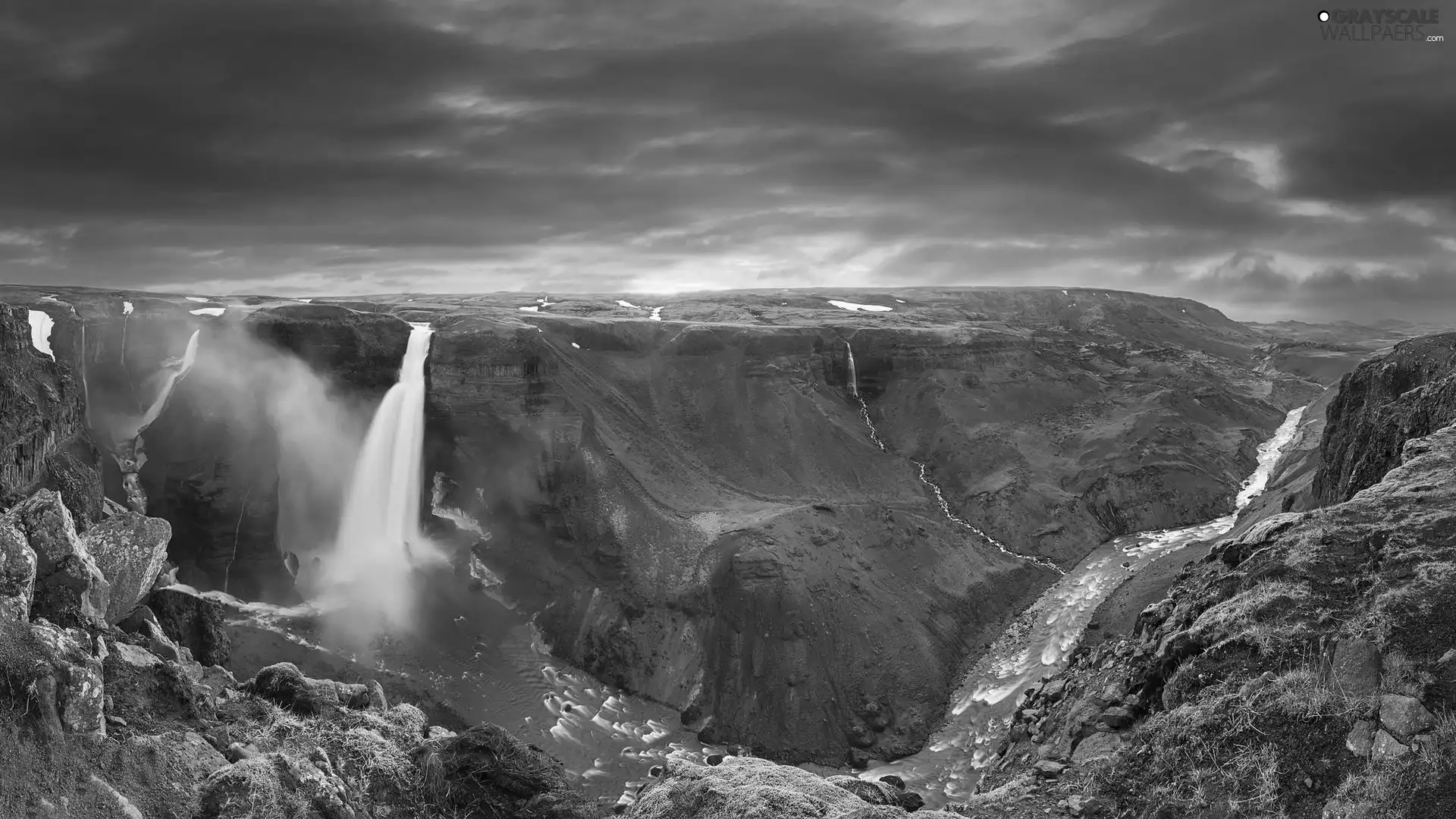 waterfall, Great Sunsets, clouds, River