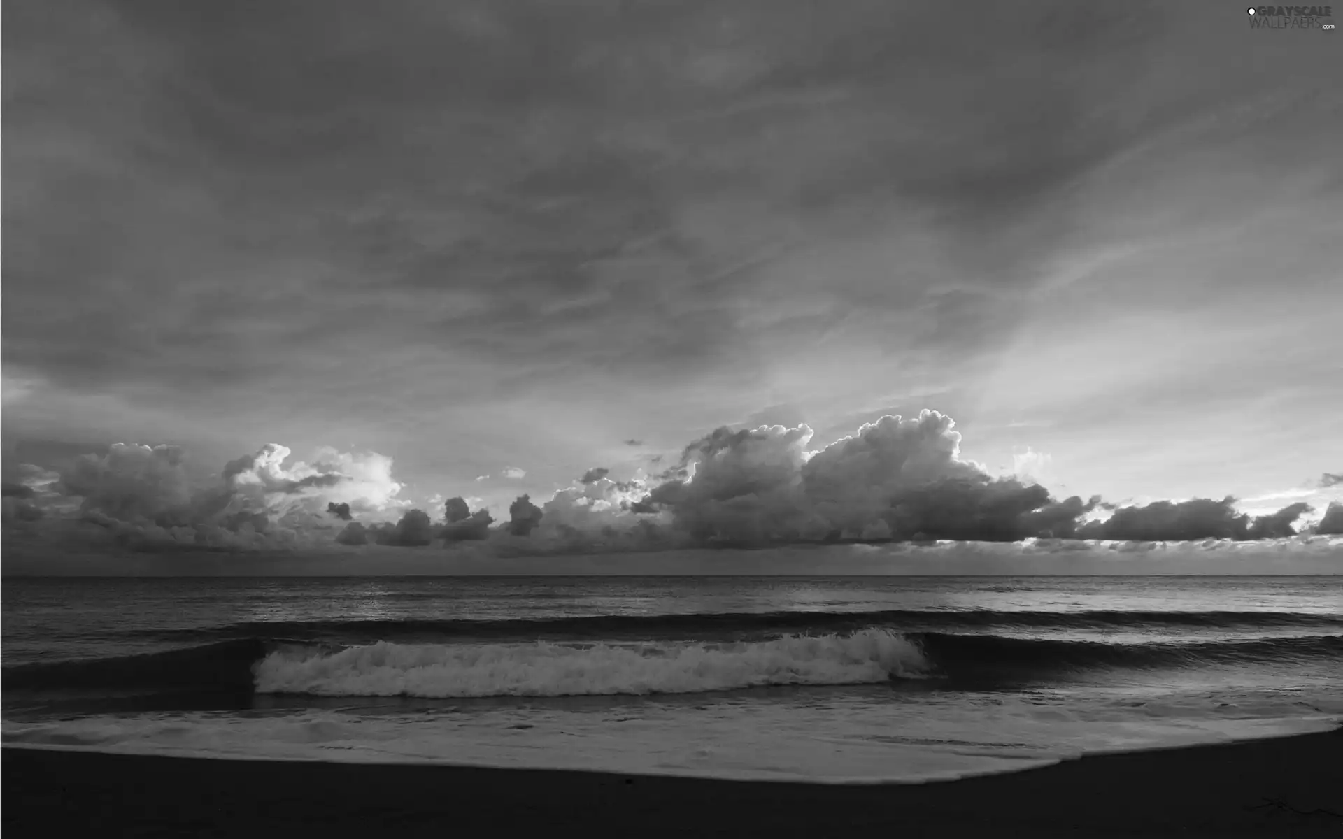 clouds, sea, Waves
