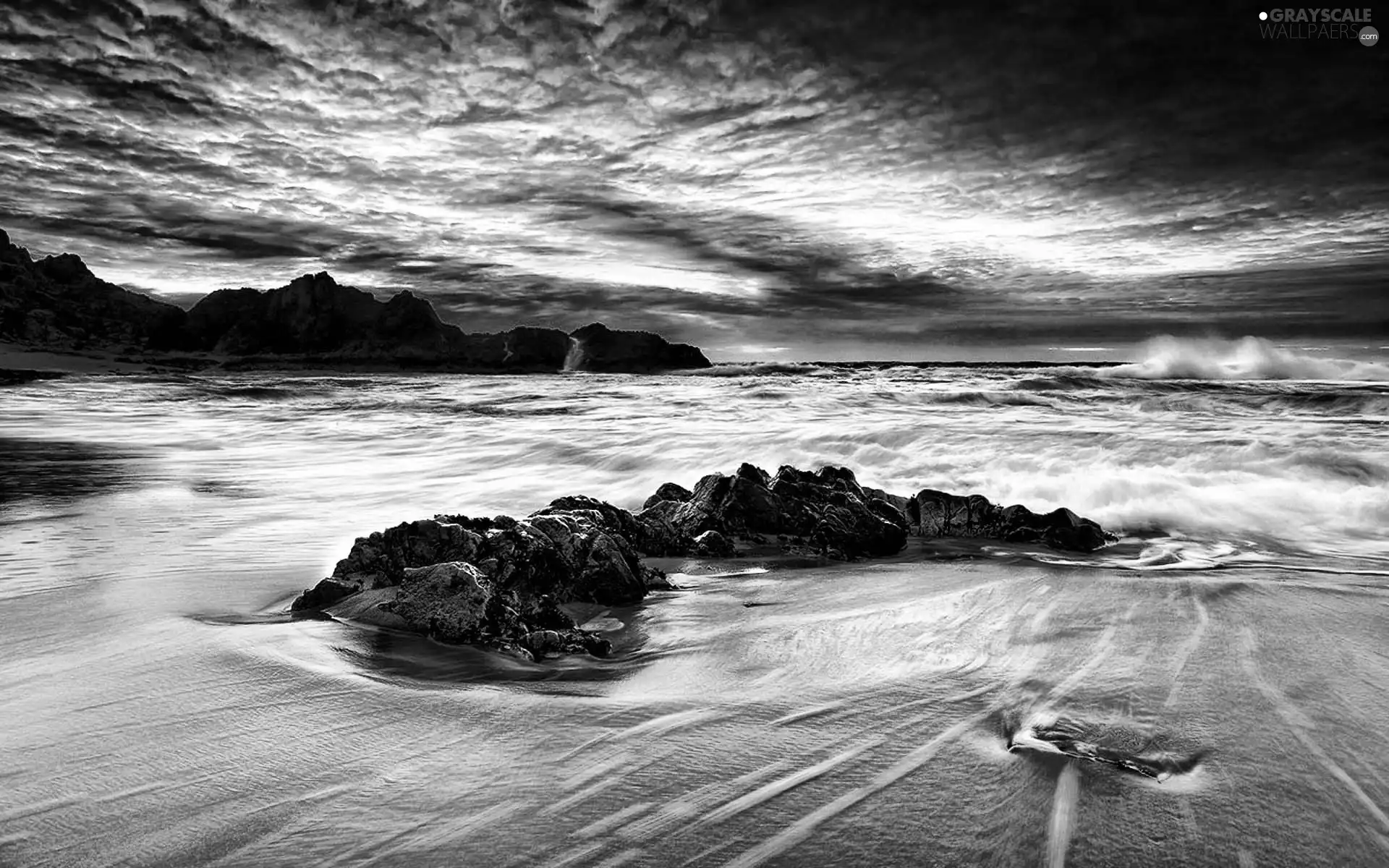 clouds, sea, Waves