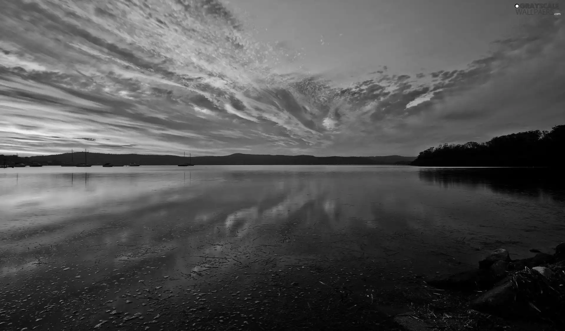 west, lake, clouds, sun