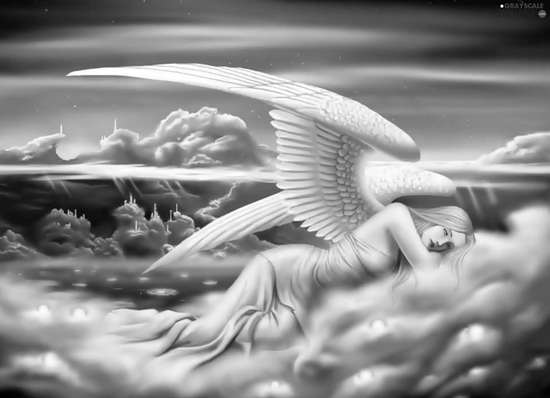 clouds, angel, wings
