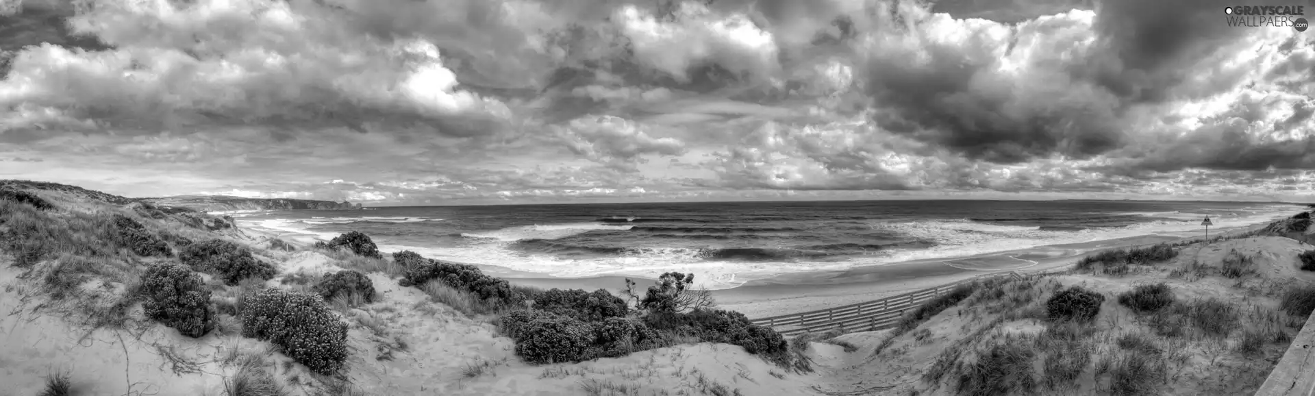 Coast, clouds, Waves, sea, Beaches