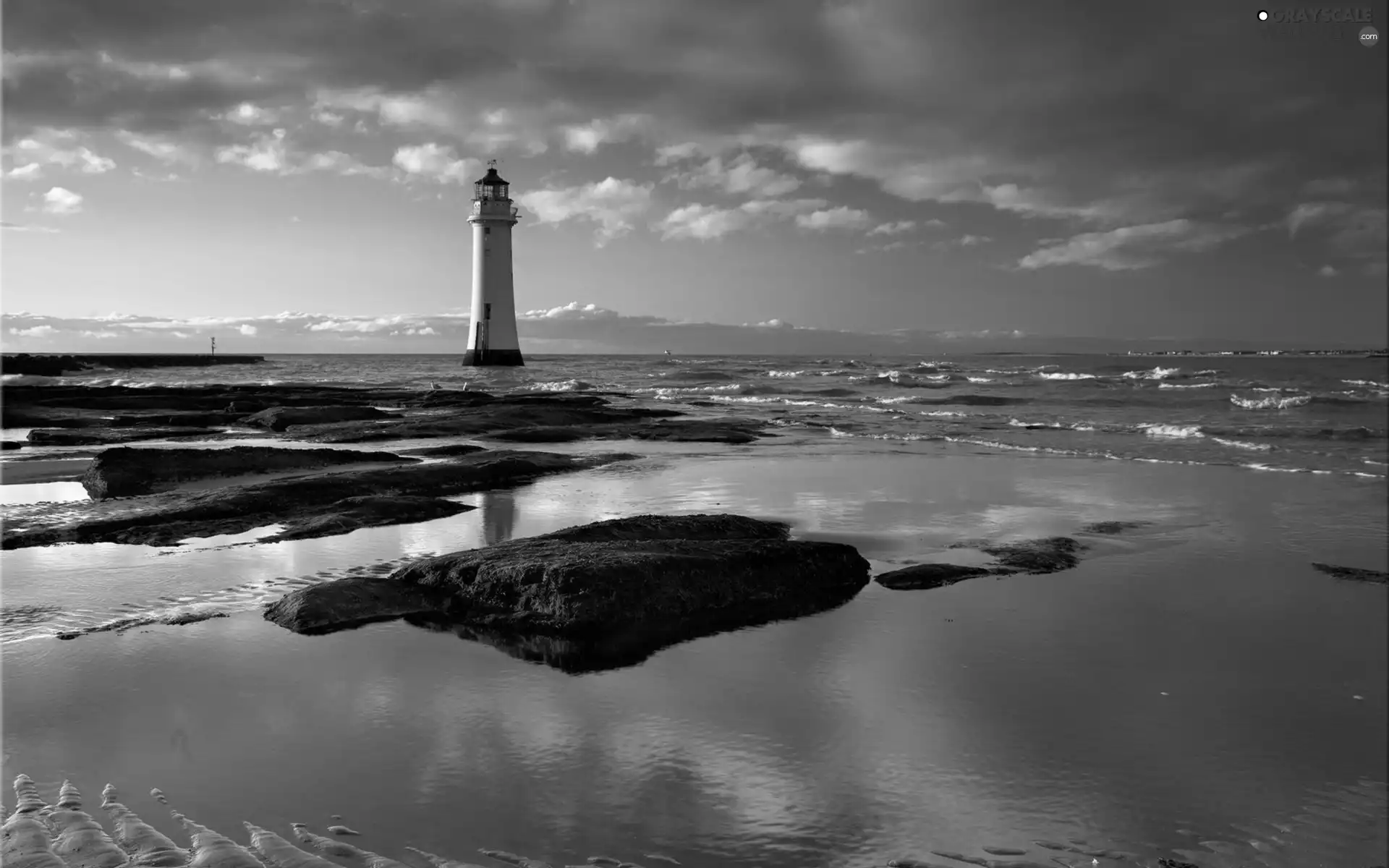 coast, clouds, maritime, sea, Lighthouse