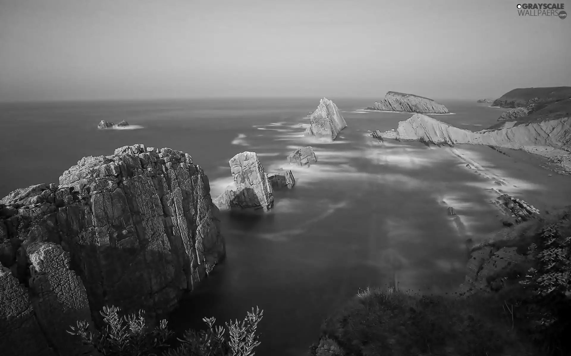 Ocean, horizon, Coast, rocks