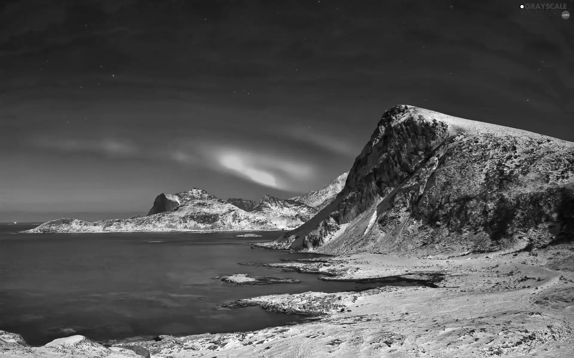 aurora polaris, sea, Coast