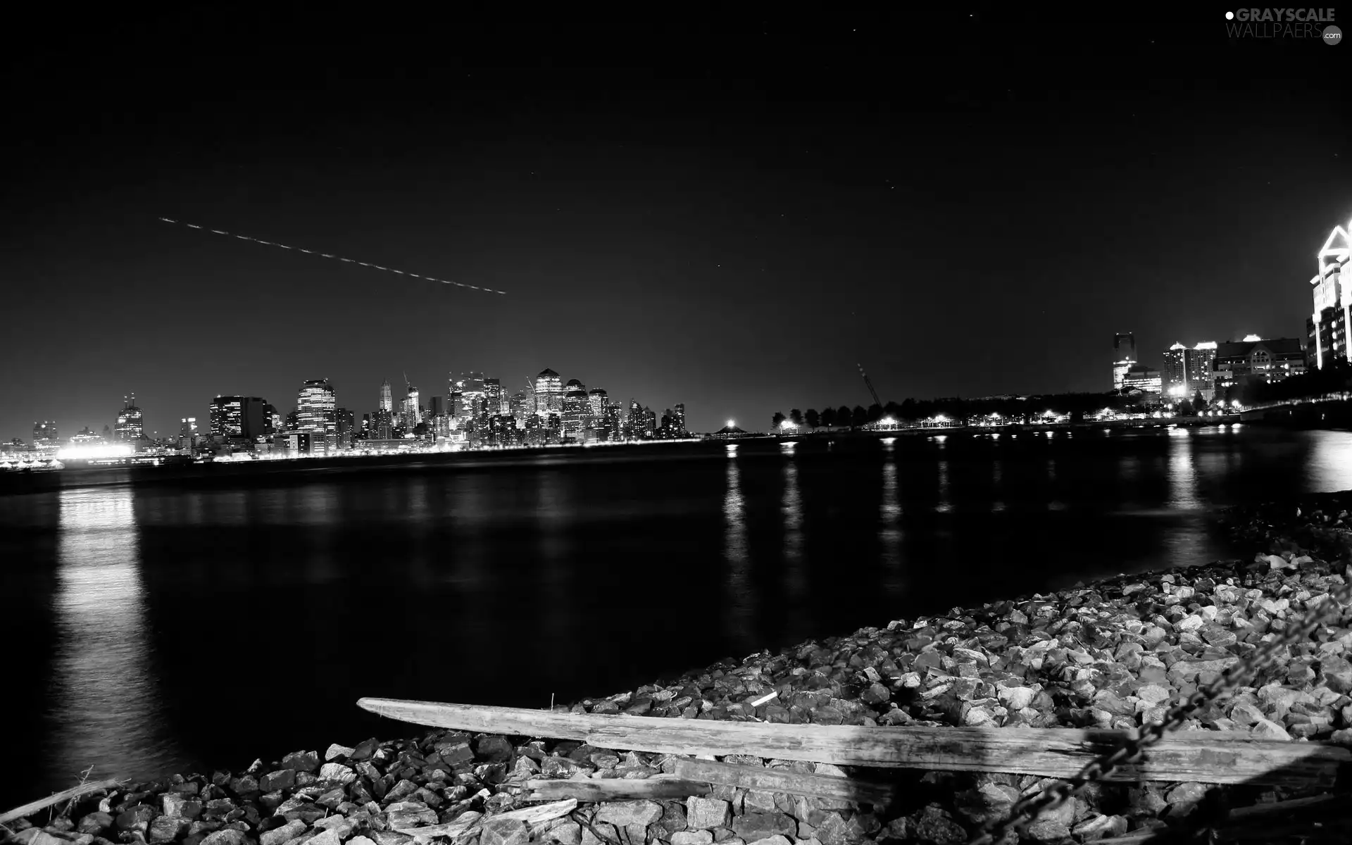 coast, Stones, Night, River, Town