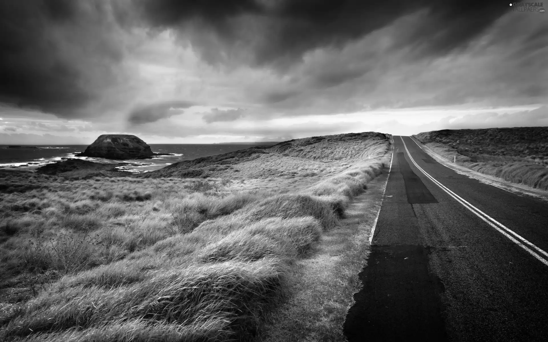 Way, grass, coast, asphalt