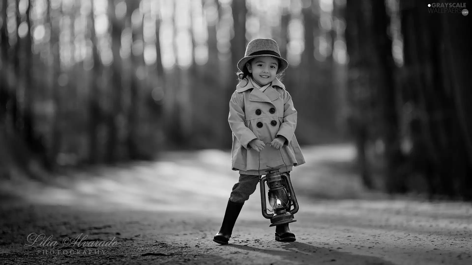 girl, Hat, Lamp, coat