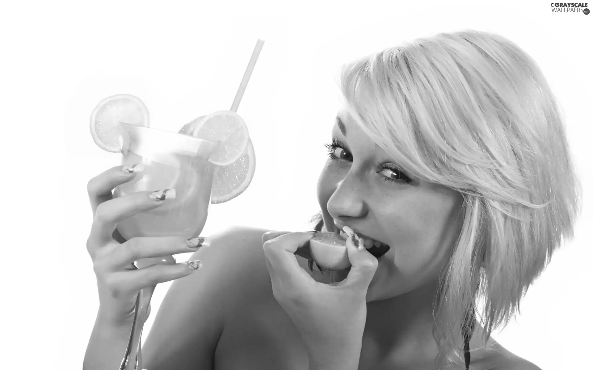 cocktail, smiling, Blonde