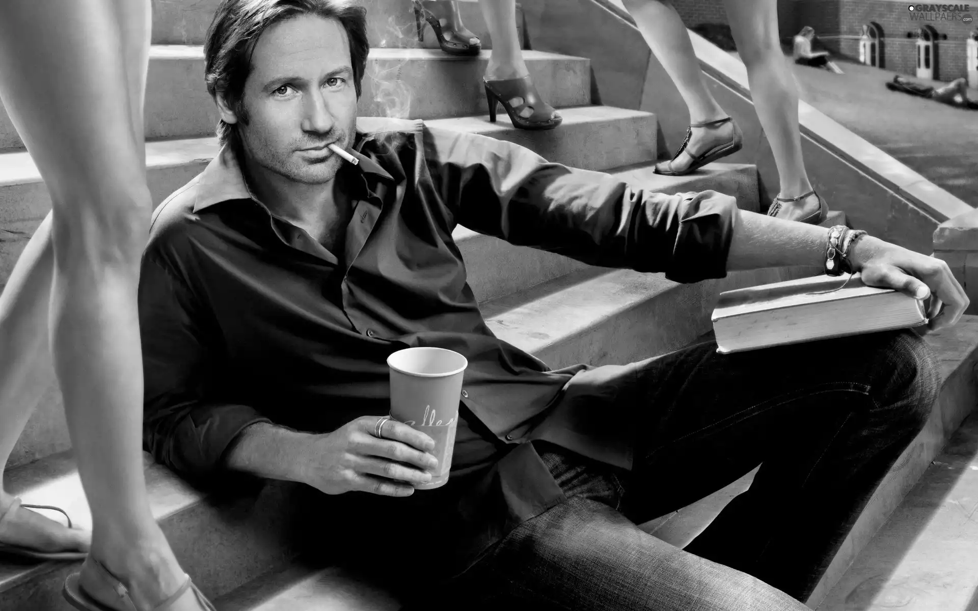 coffee, Books, legs, Cigarette, David Duchovny