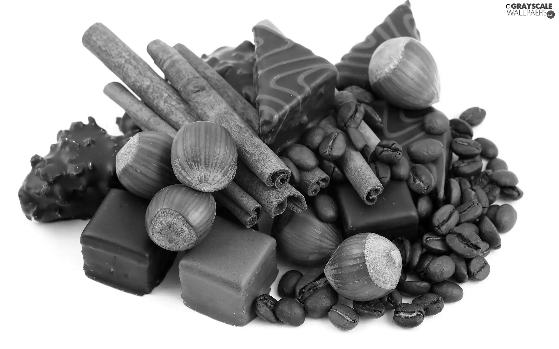 Chocolates, pebbles, coffee, nuts