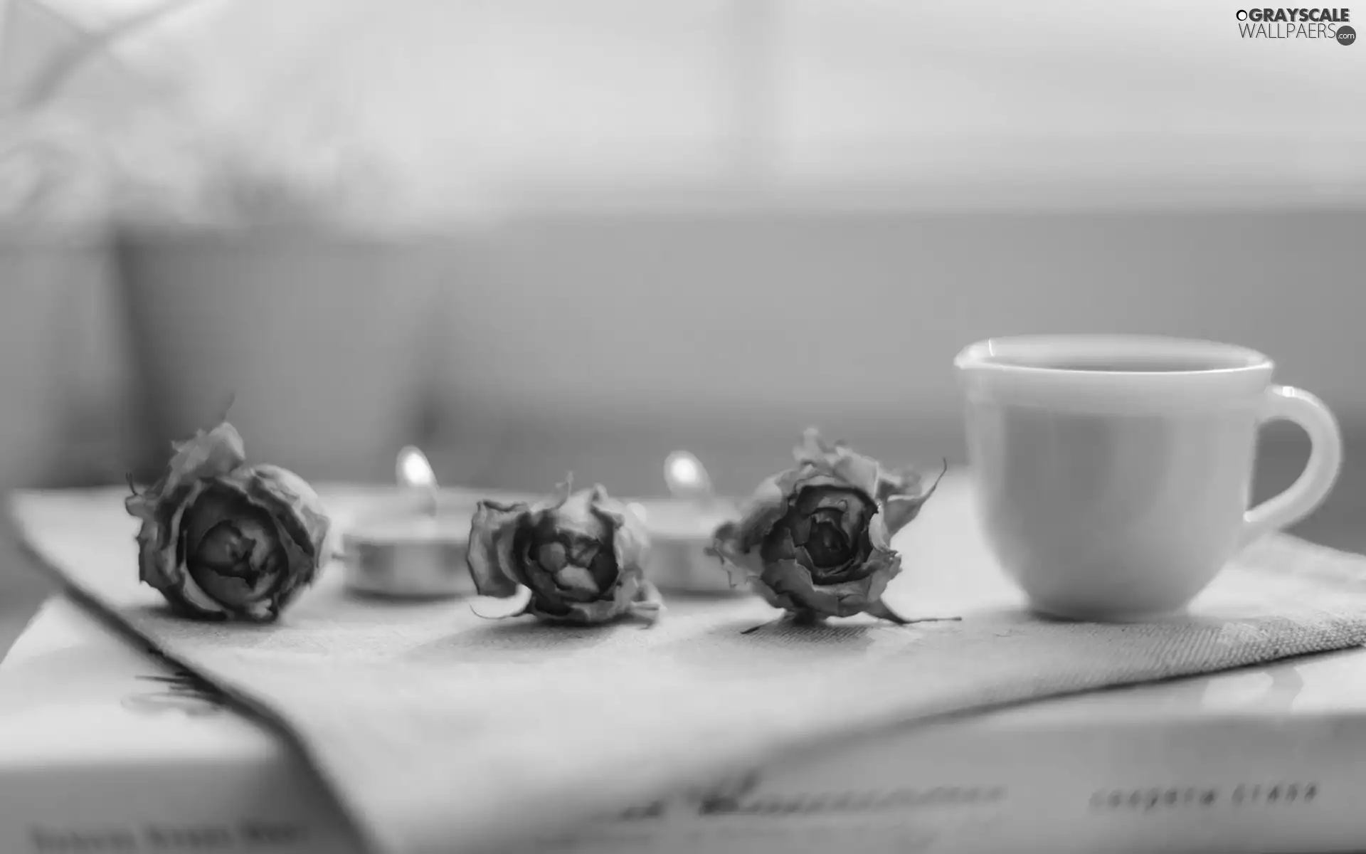coffee, composition, candles, cup, roses