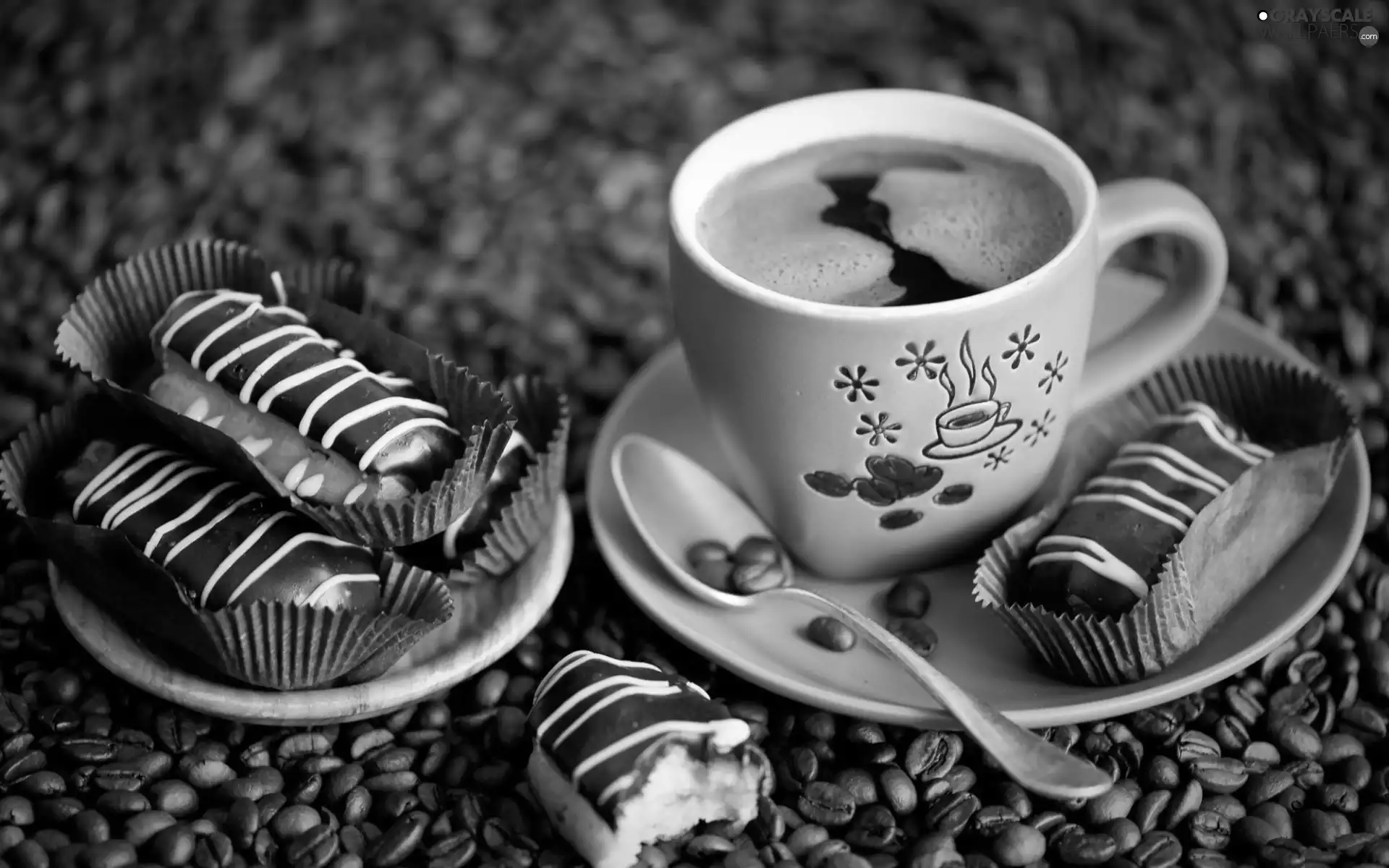 teaspoon, cup, coffee, cookies, grains, plate