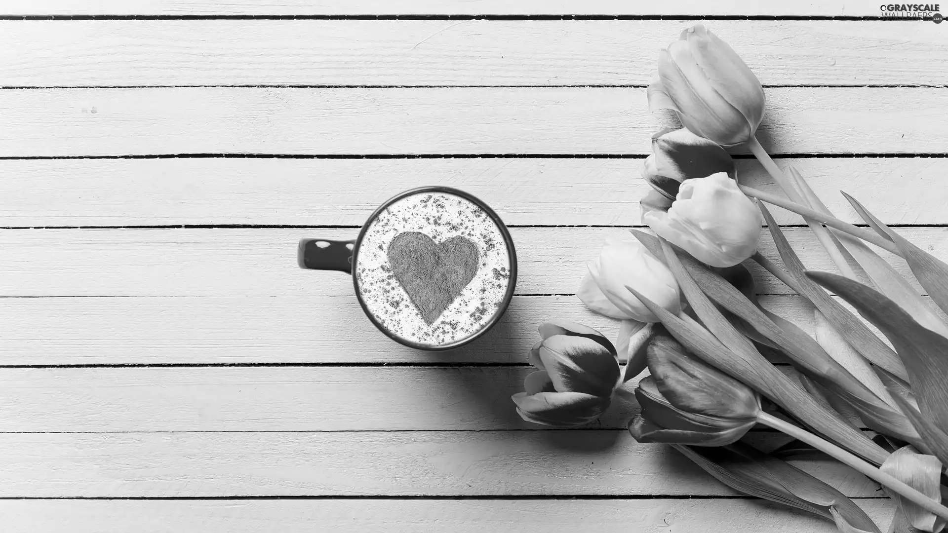 Cup, Tulips, mousse, coffee, color, Heart, boarding