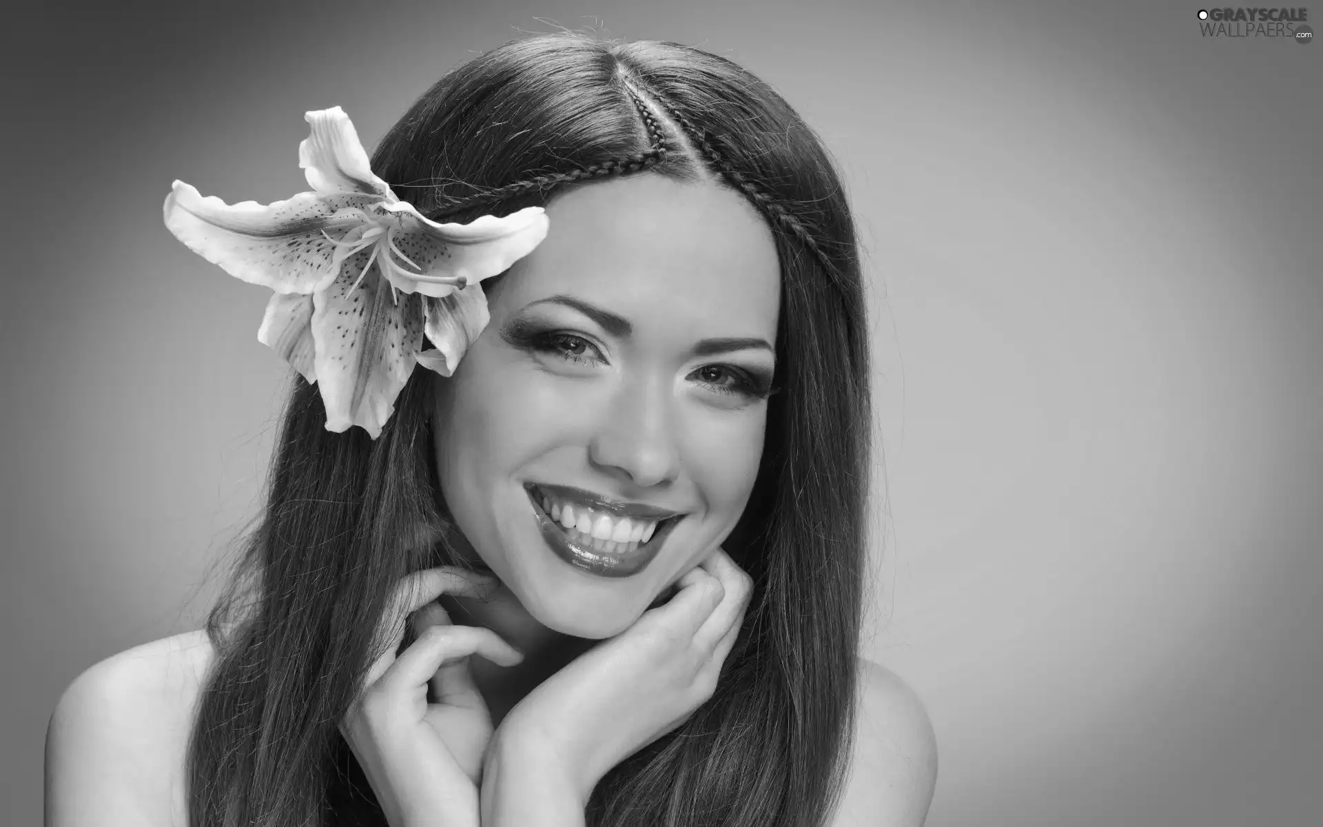 brunette, Smile, Colourfull Flowers, Beatyfull