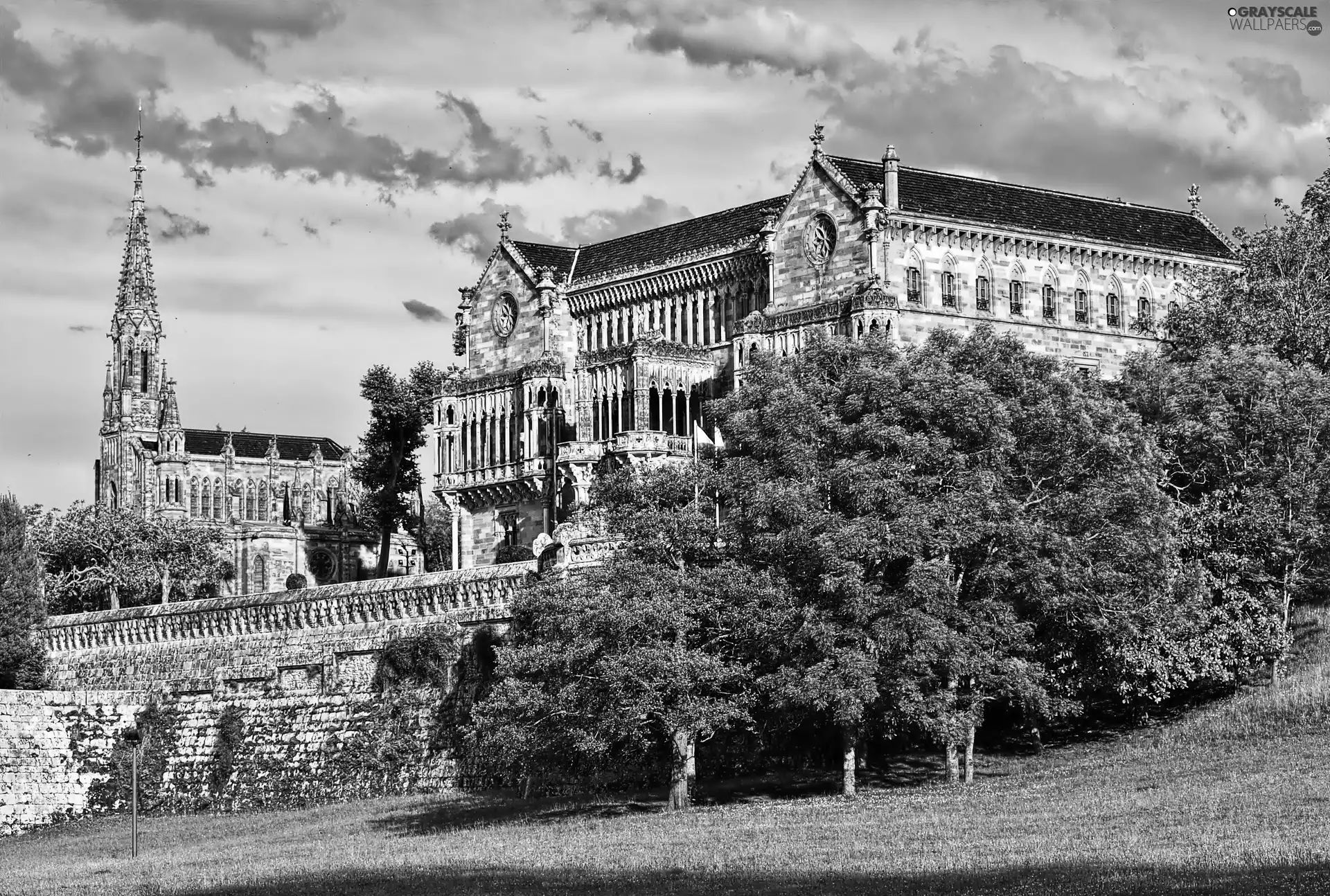 Church, palace, Comillas, Cantabria, Park, Sobrellano