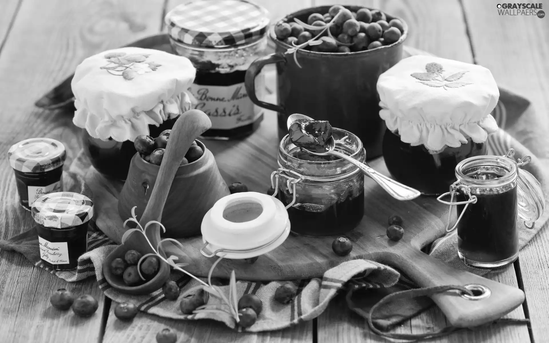 blueberries, Jam, composition, jars