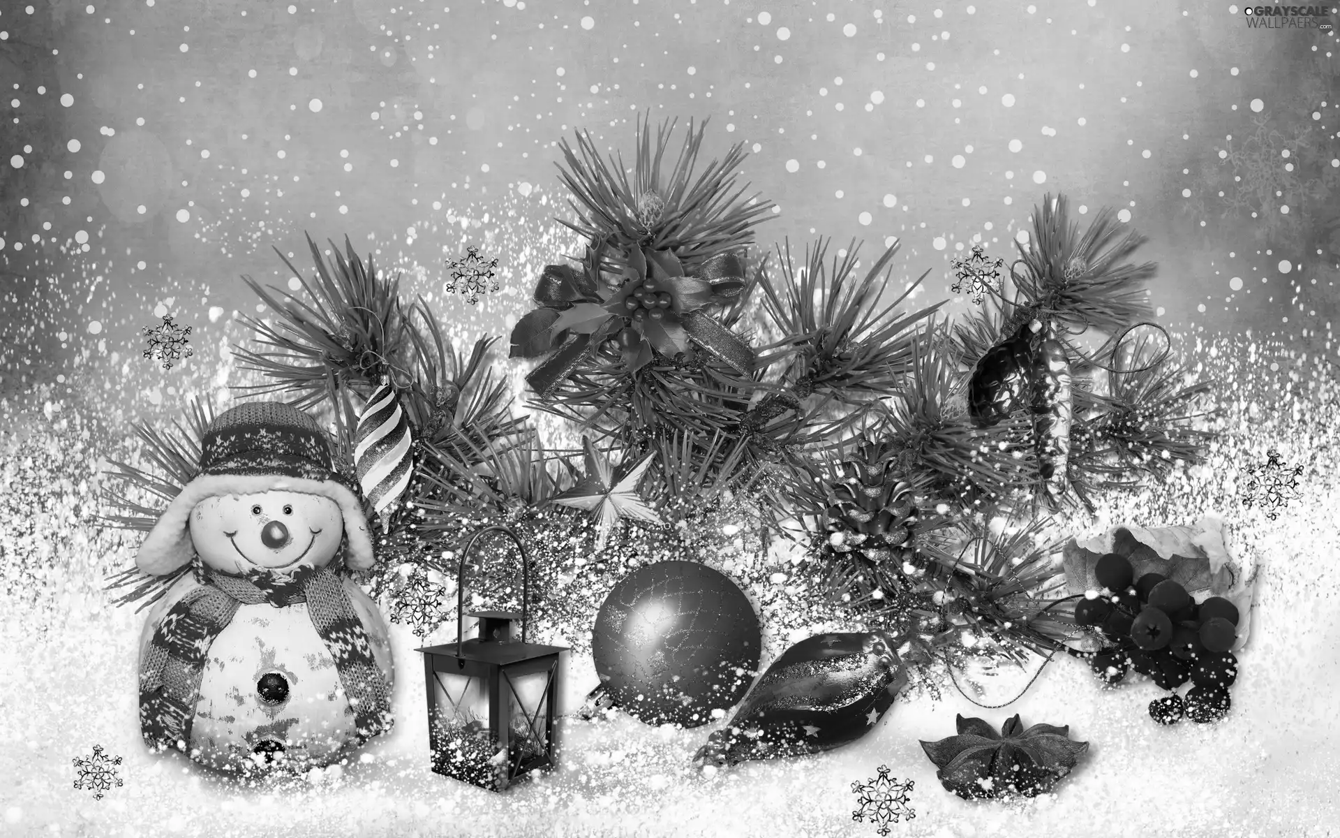 headdress, Snowman, composition, Christmas, snow, lantern