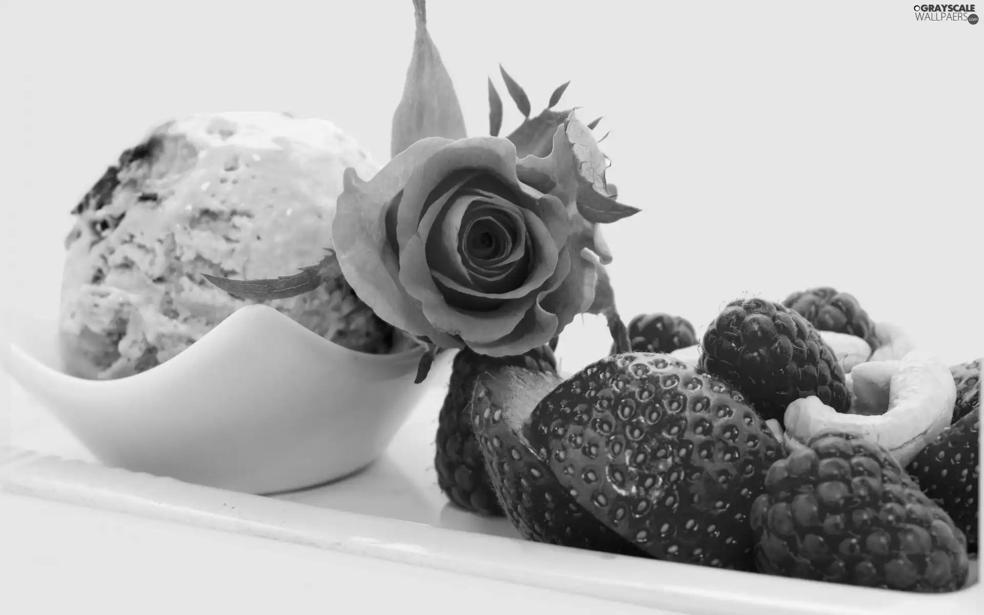ice cream, rose, composition, Fruits