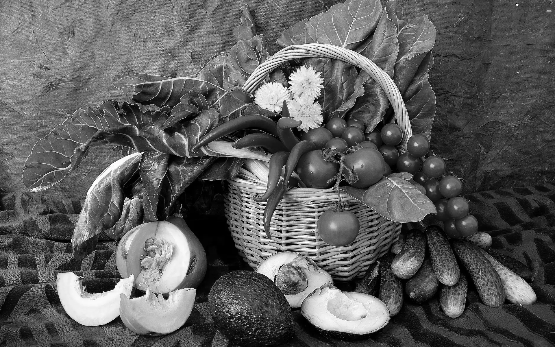 vegetables, basket, composition, Fruits