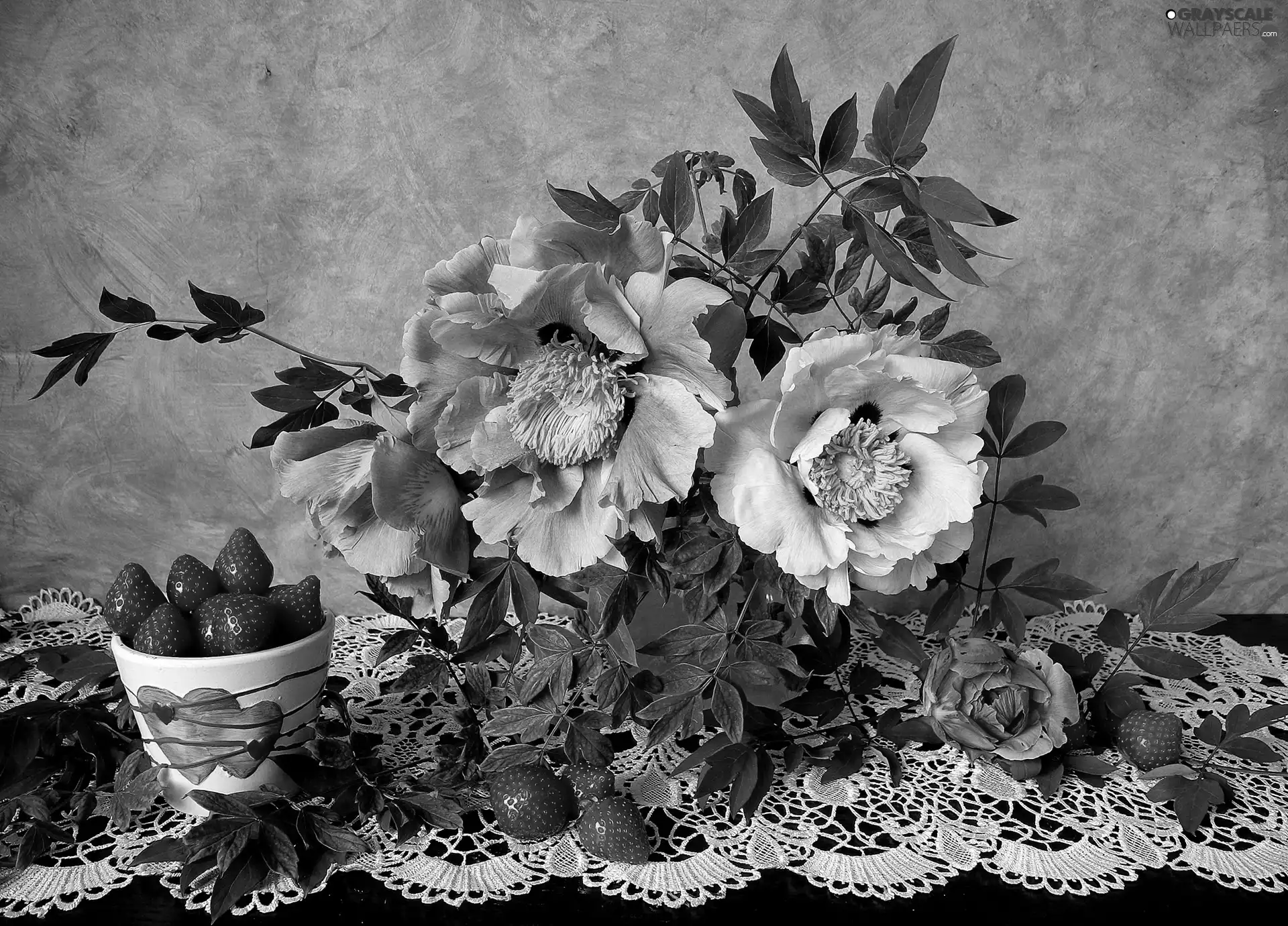 wild, strawberries, composition, roses
