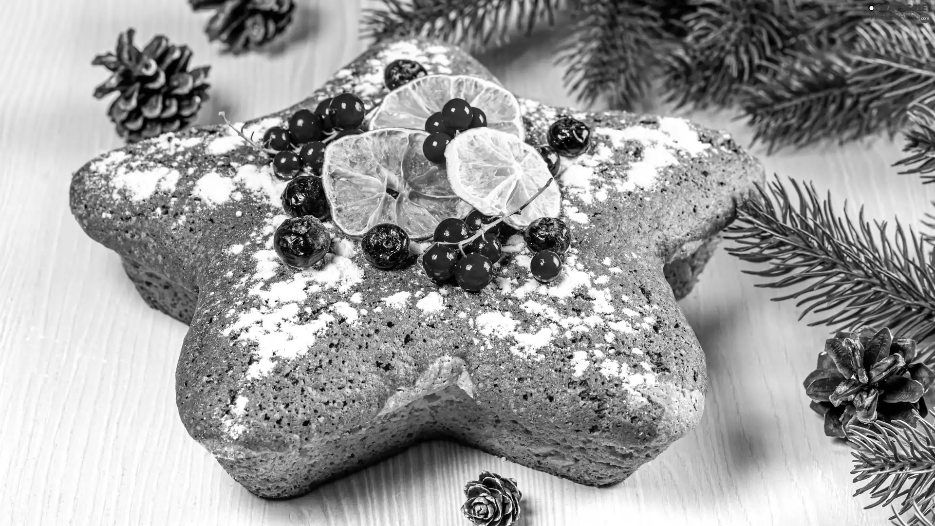 Twigs, cones, starfish, Fruits, gingerbread