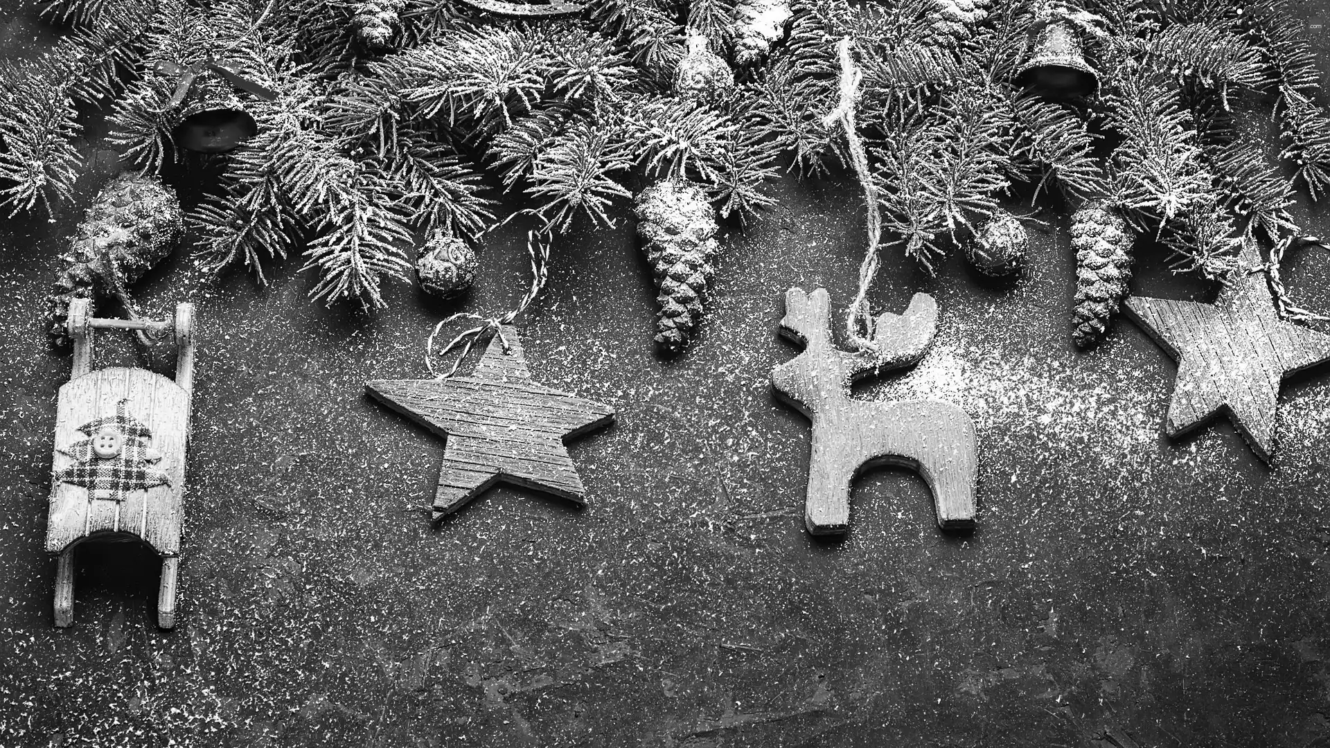 pendants, baubles, Stars, cones, Twigs, sledge, reindeer