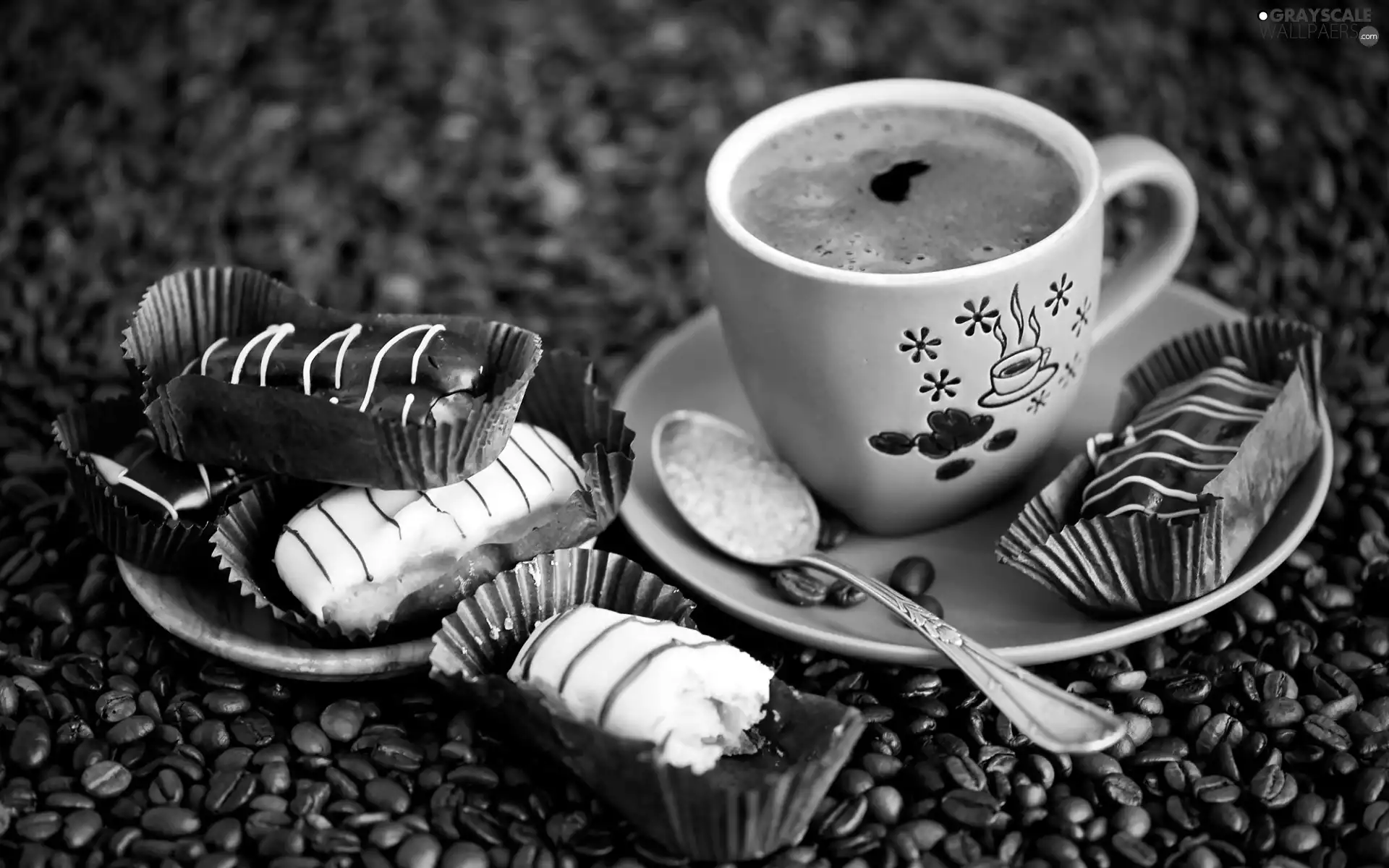 cup, coffee, teaspoon, Cookies, plate, grains
