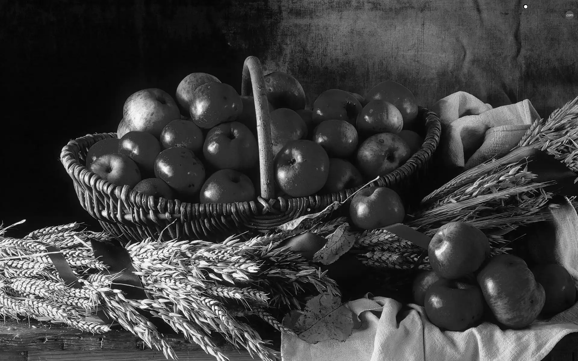 corn, basket, apples