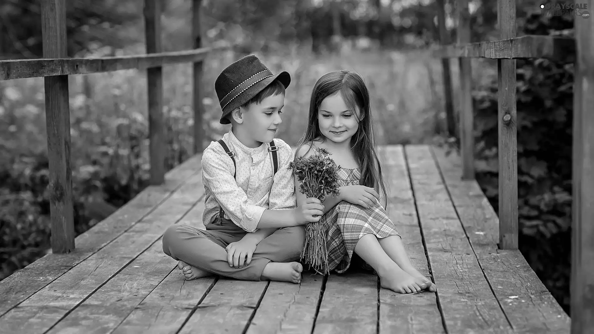 bouquet, cornflowers, girl, bridges, boy