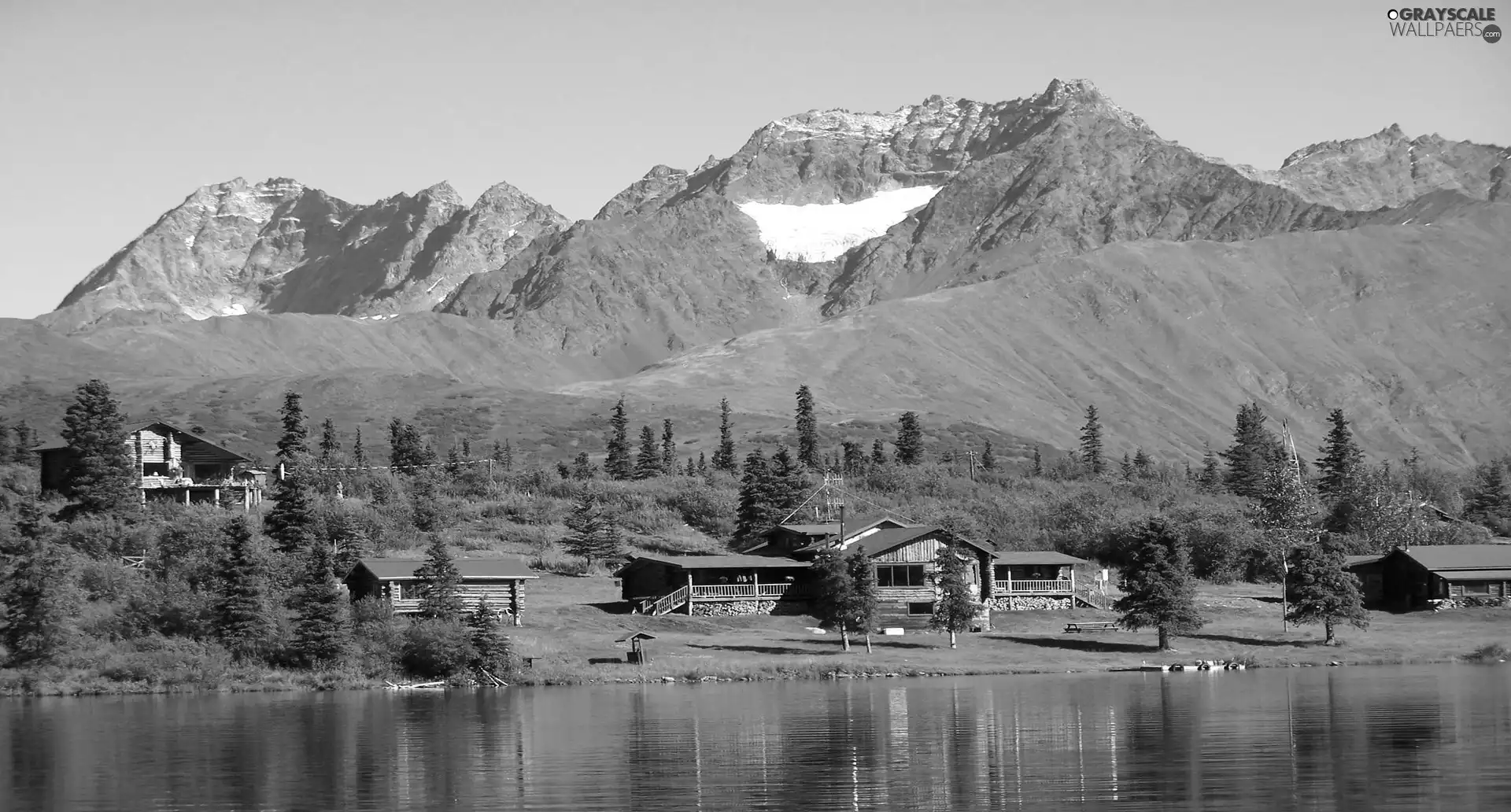 Alaska, Mountains, country, Houses