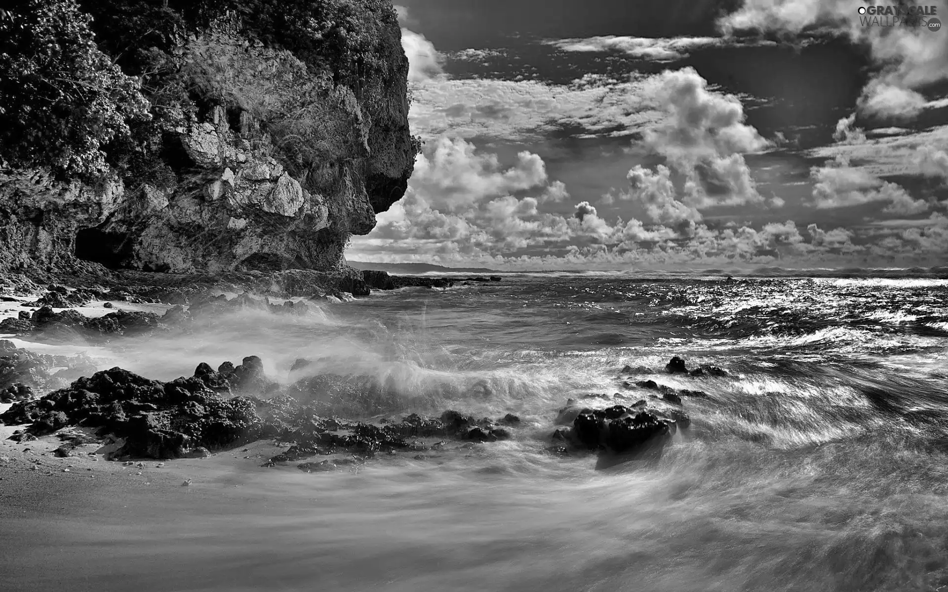 craggy, coast, clouds, sea, Sky