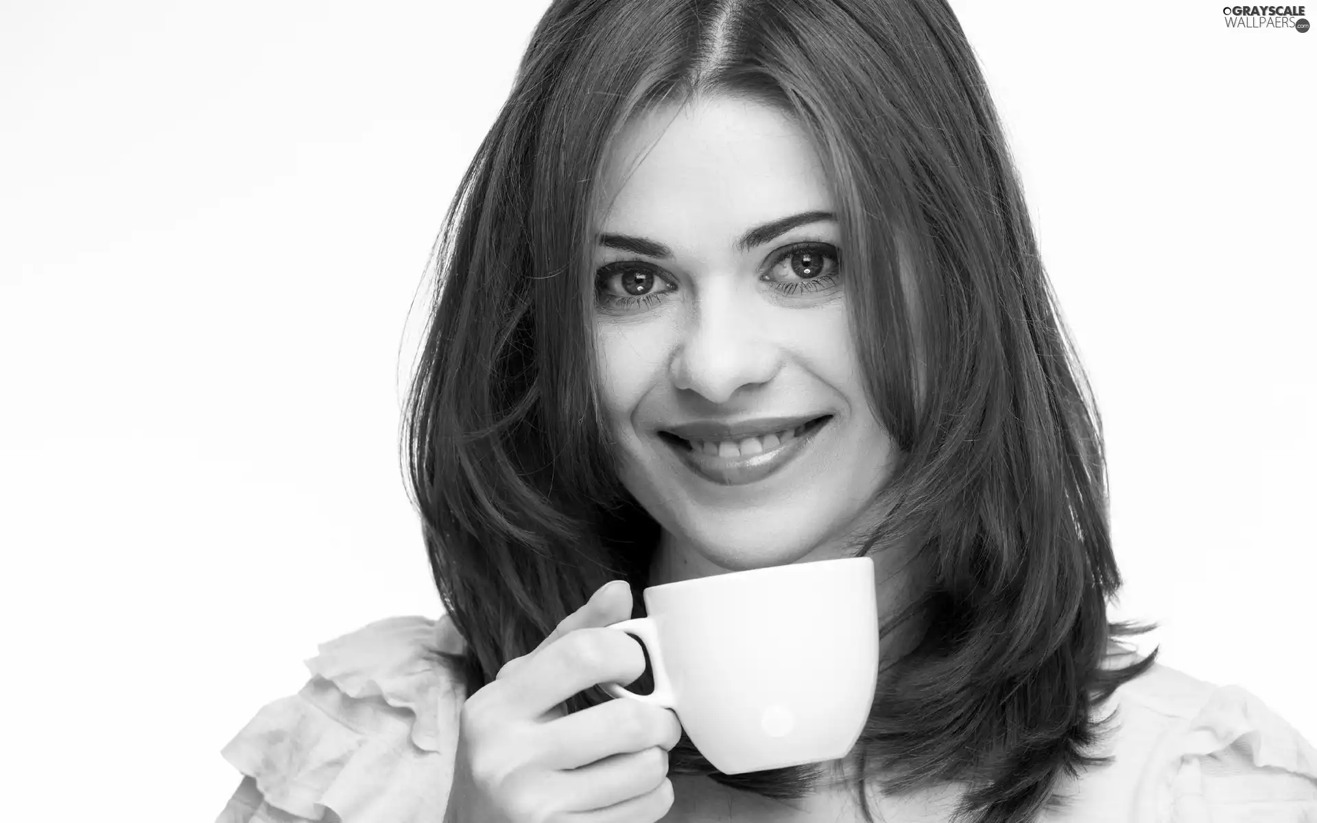 cup, coffee, smiling, Women, Beauty