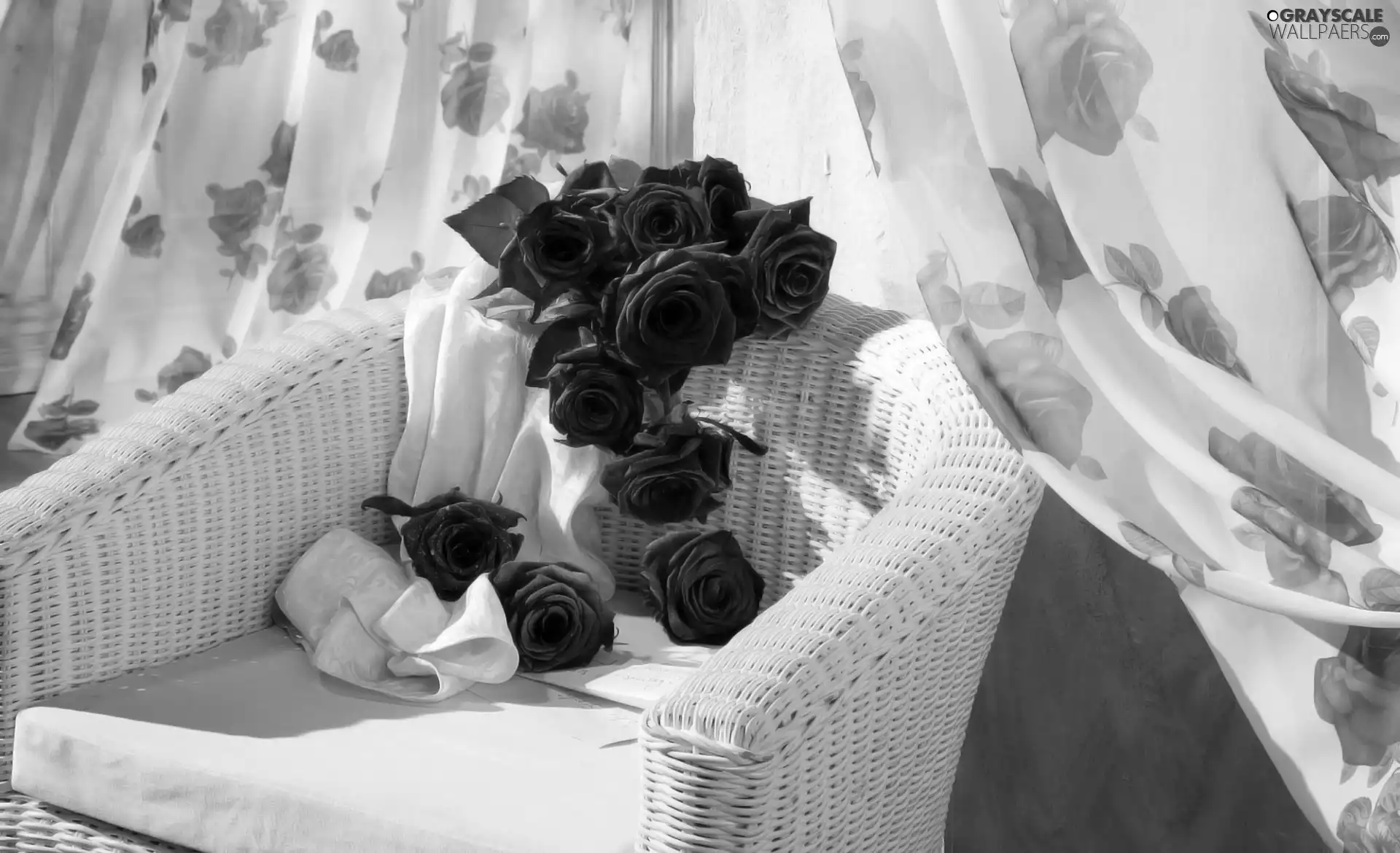 Curtains, roses, Armchair