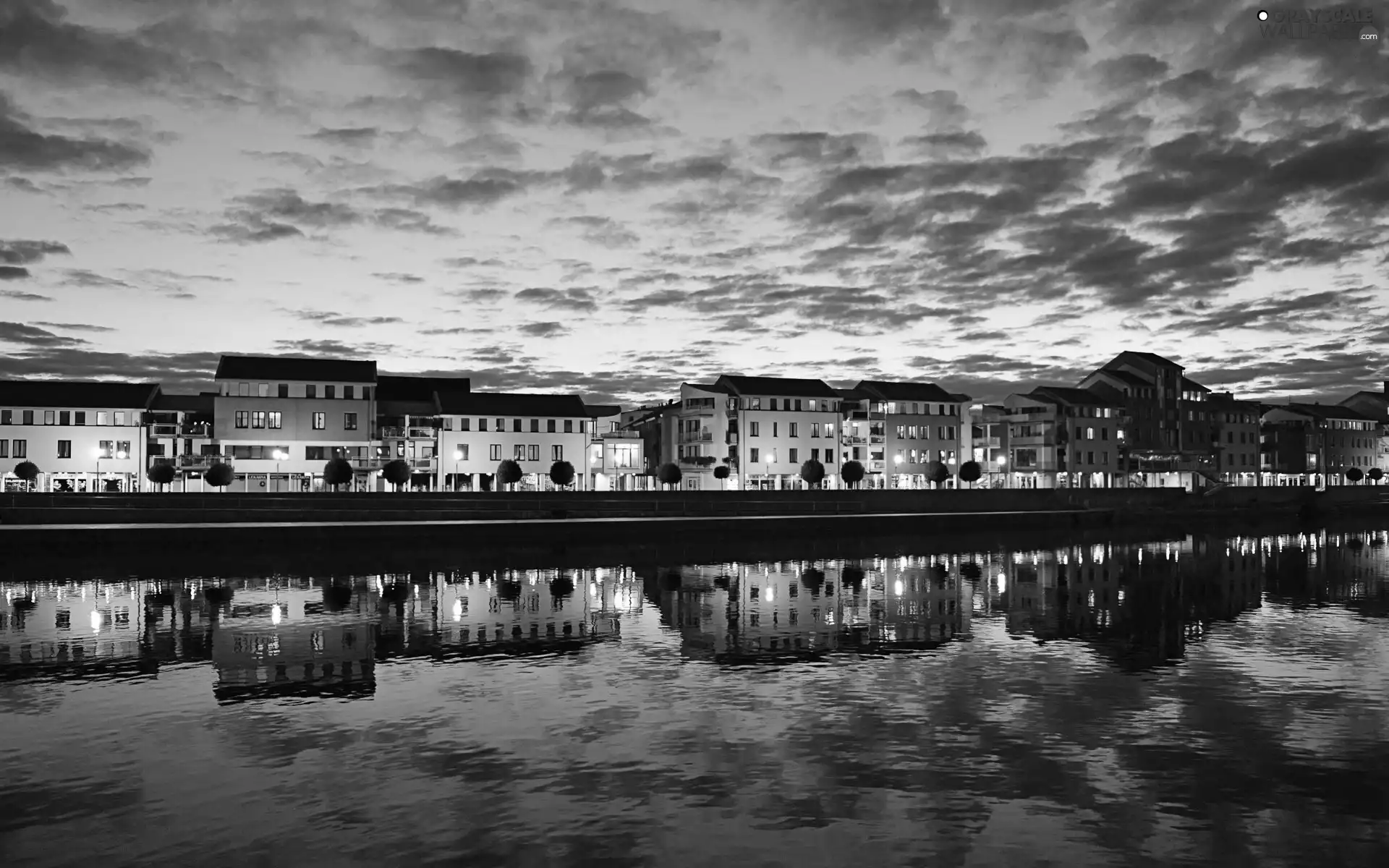 Houses, canal, Czech Republic