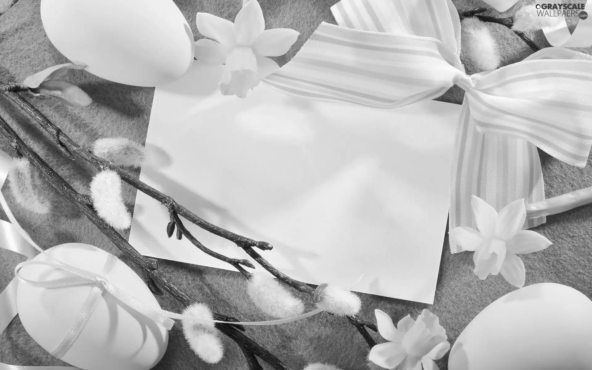 eggs, database, card, Flowers, bow, Yellow, Easter, Daffodils