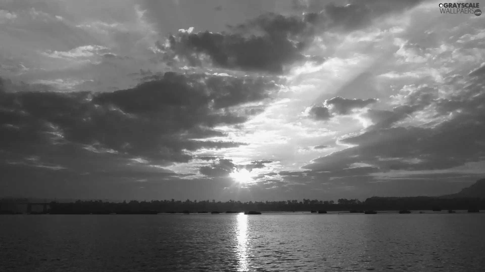 dark, clouds, sun, lake, west