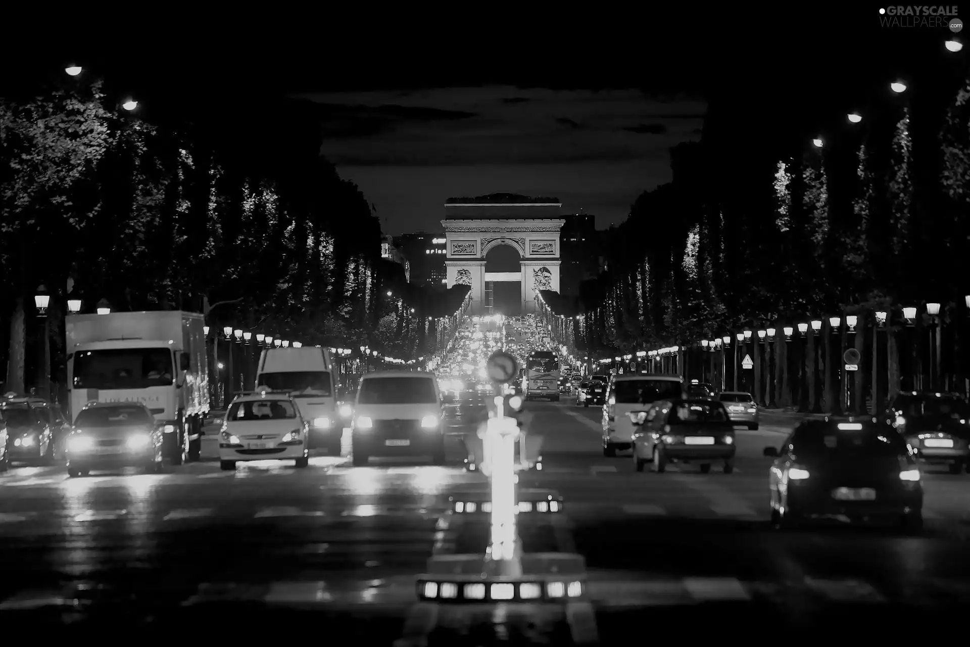 Paris, Night, Arc de Triomphe, Champs Elysees