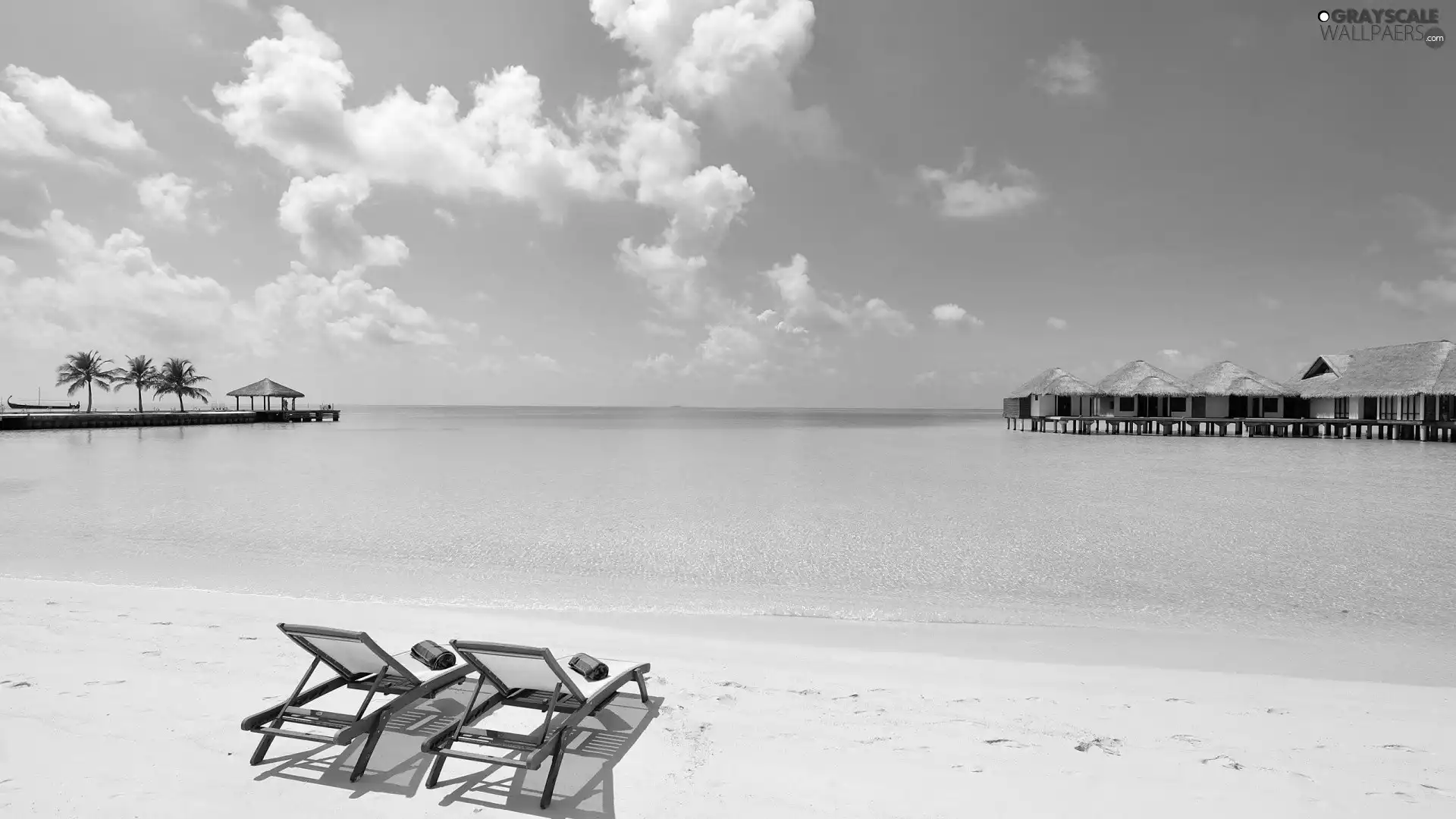 Houses, holiday, Beaches, deck chair, Ocean