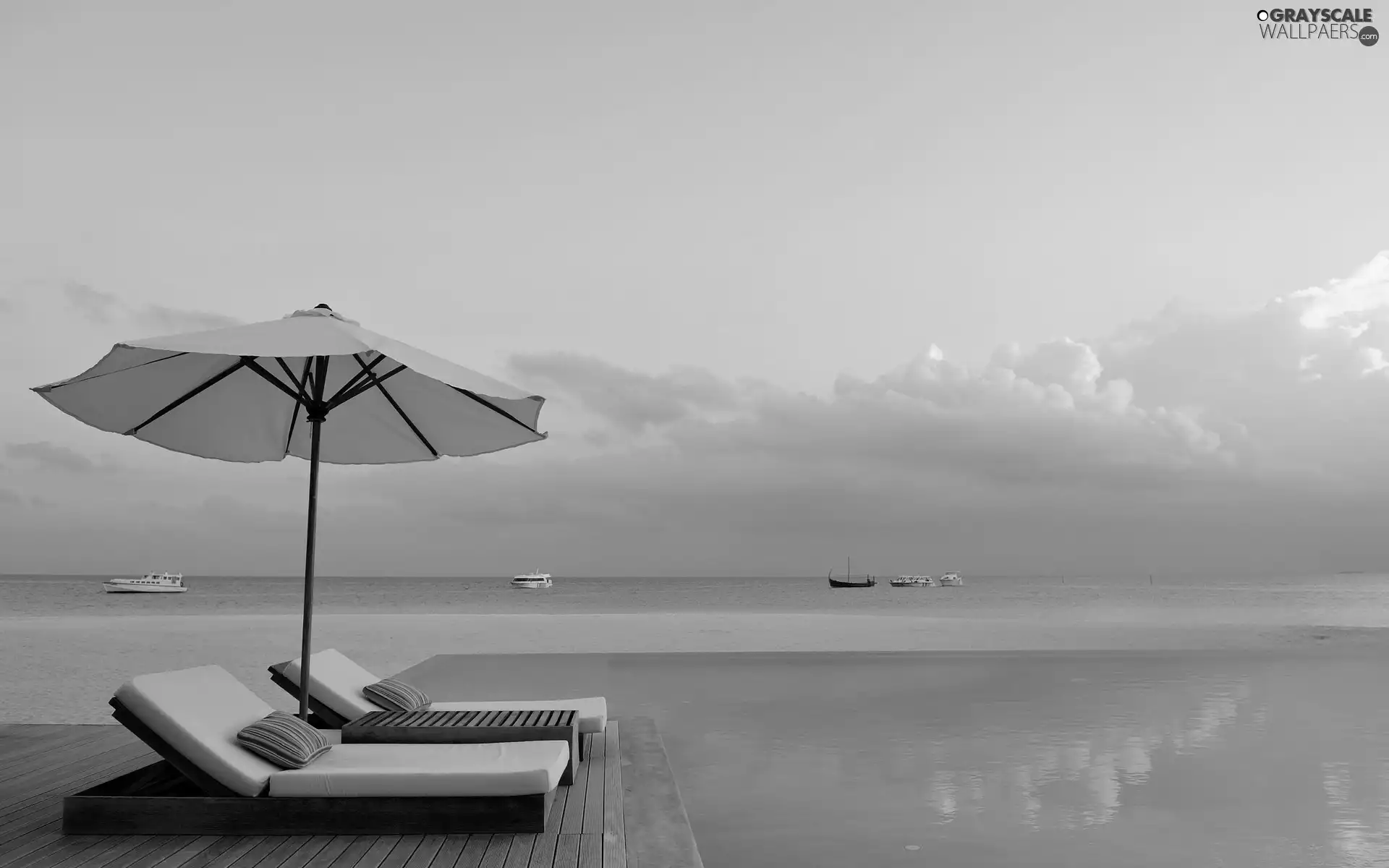 sea, Umbrella, holiday, deck chair